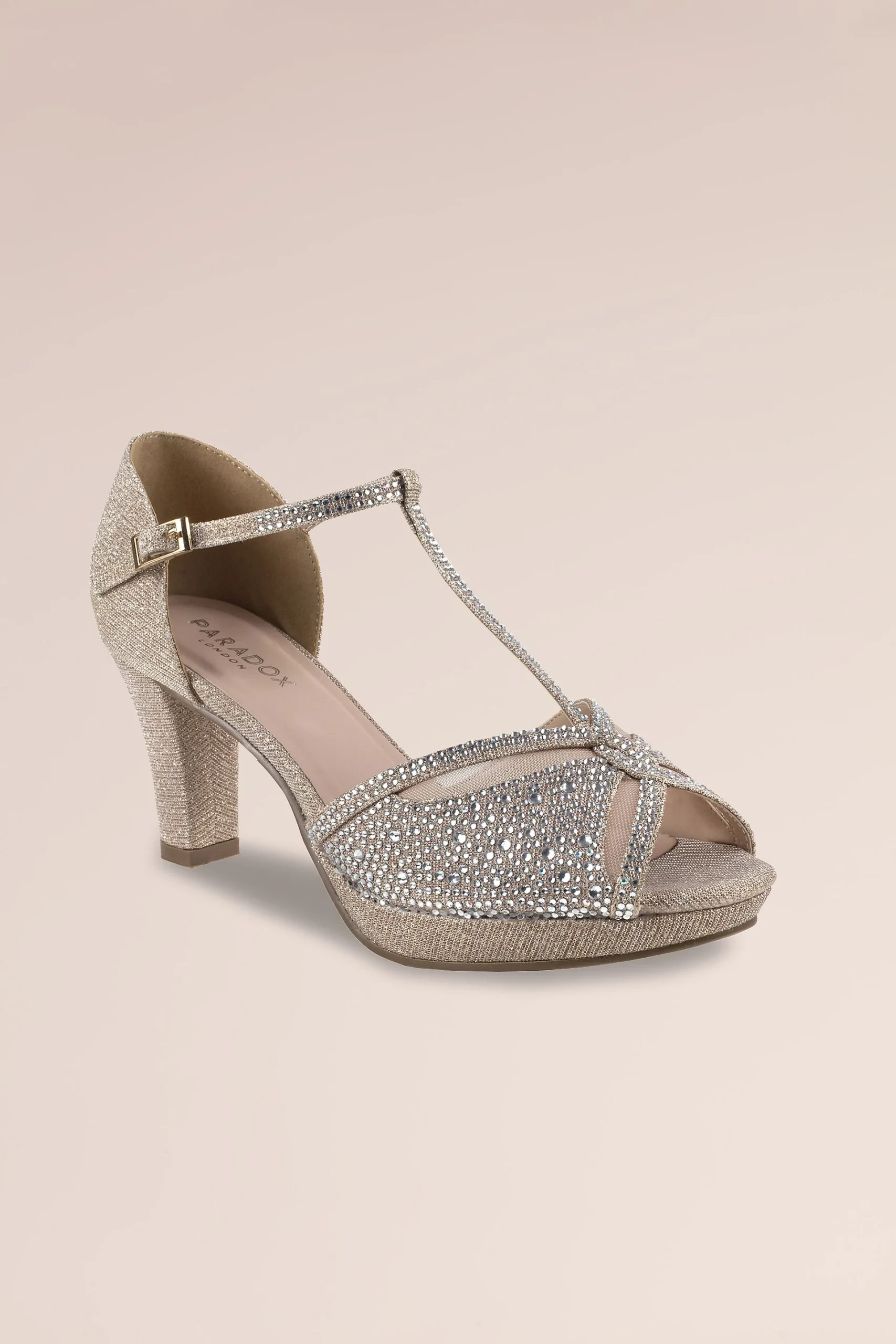 Nora Crystal Trim Peep Toe T-Strap Pumps