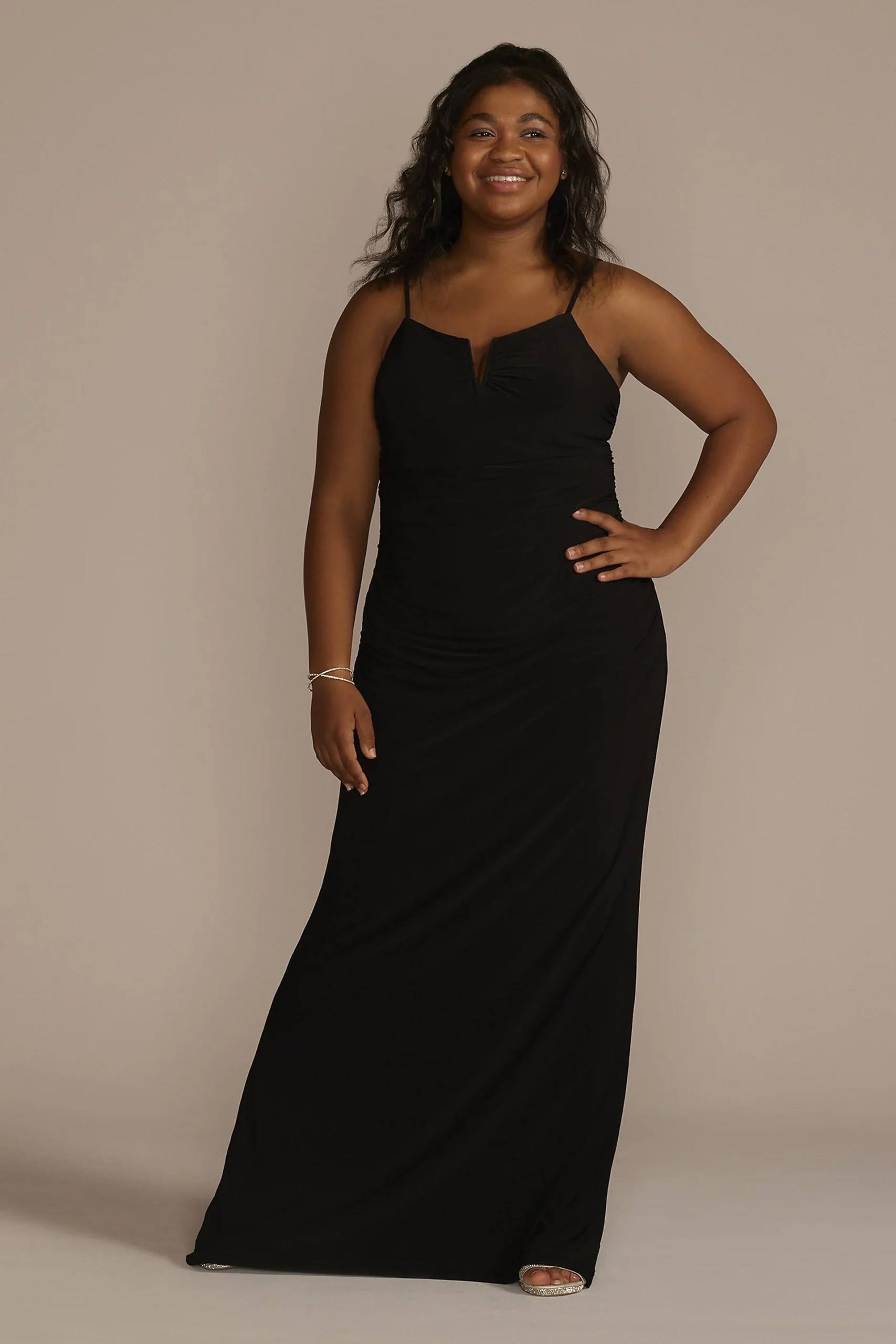 Notch V-Neck Ruched Jersey Sheath