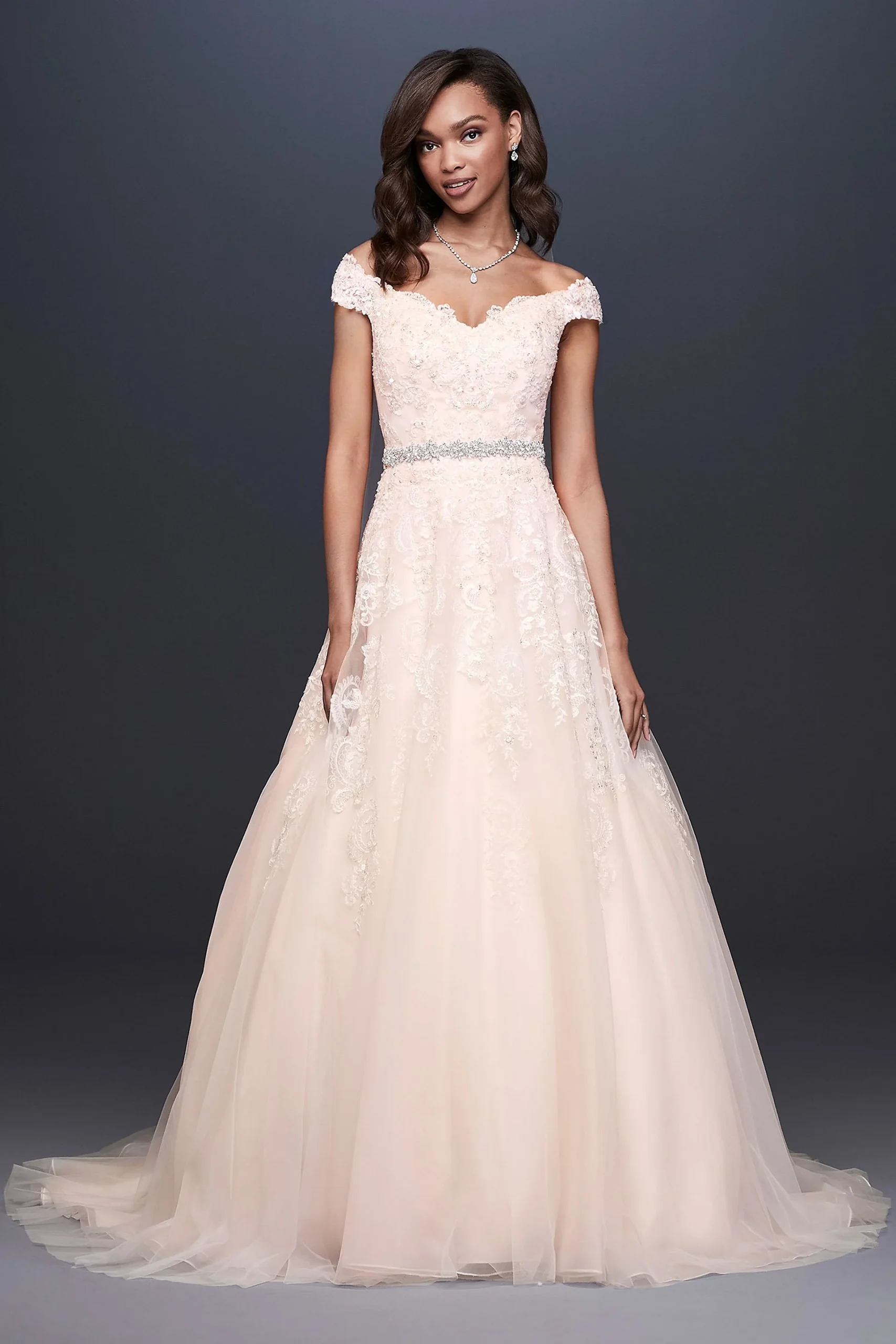 Off-the-Shoulder Applique Petite Wedding Dress