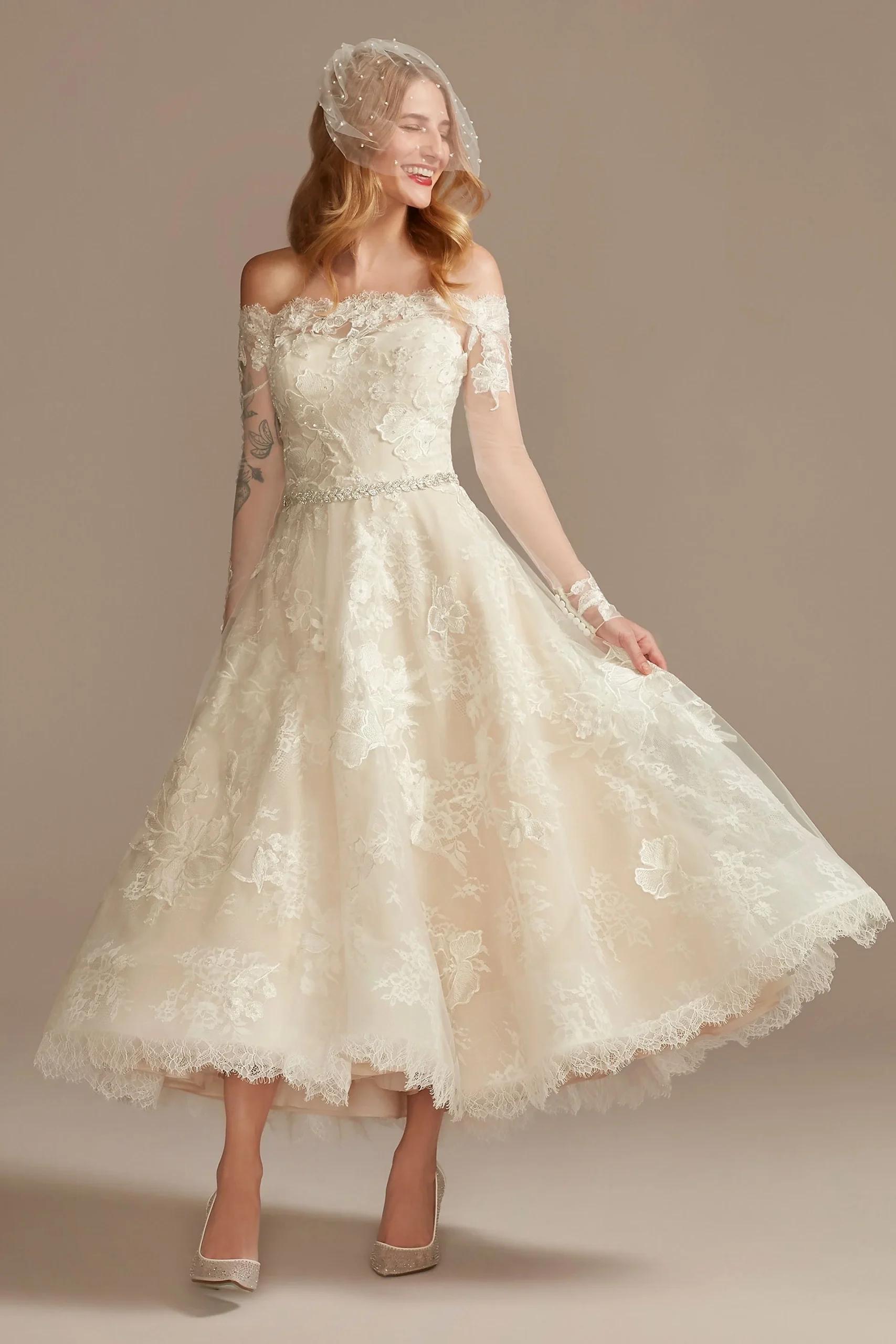 Off Shoulder Applique Wedding Dress