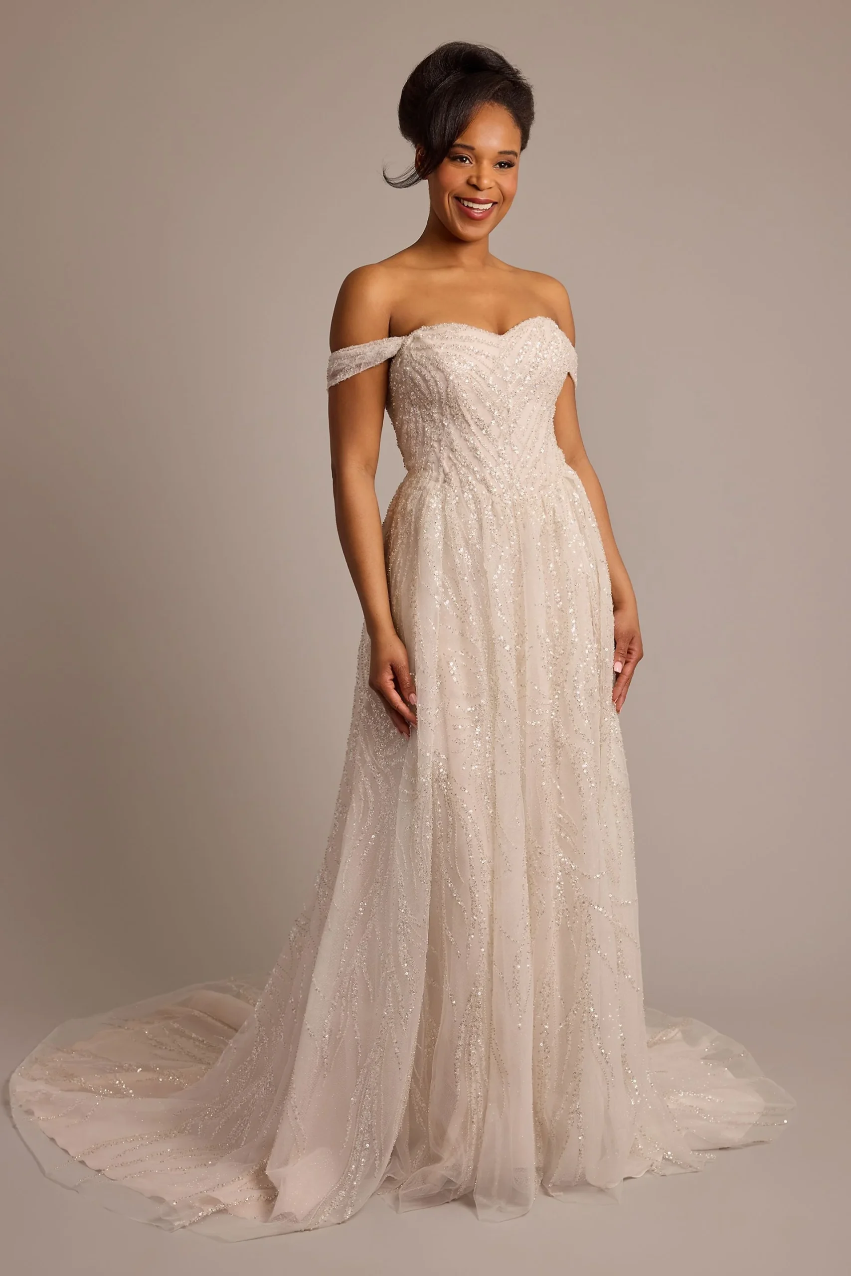 Off-the-Shoulder Beaded Embroidery Ball Gown