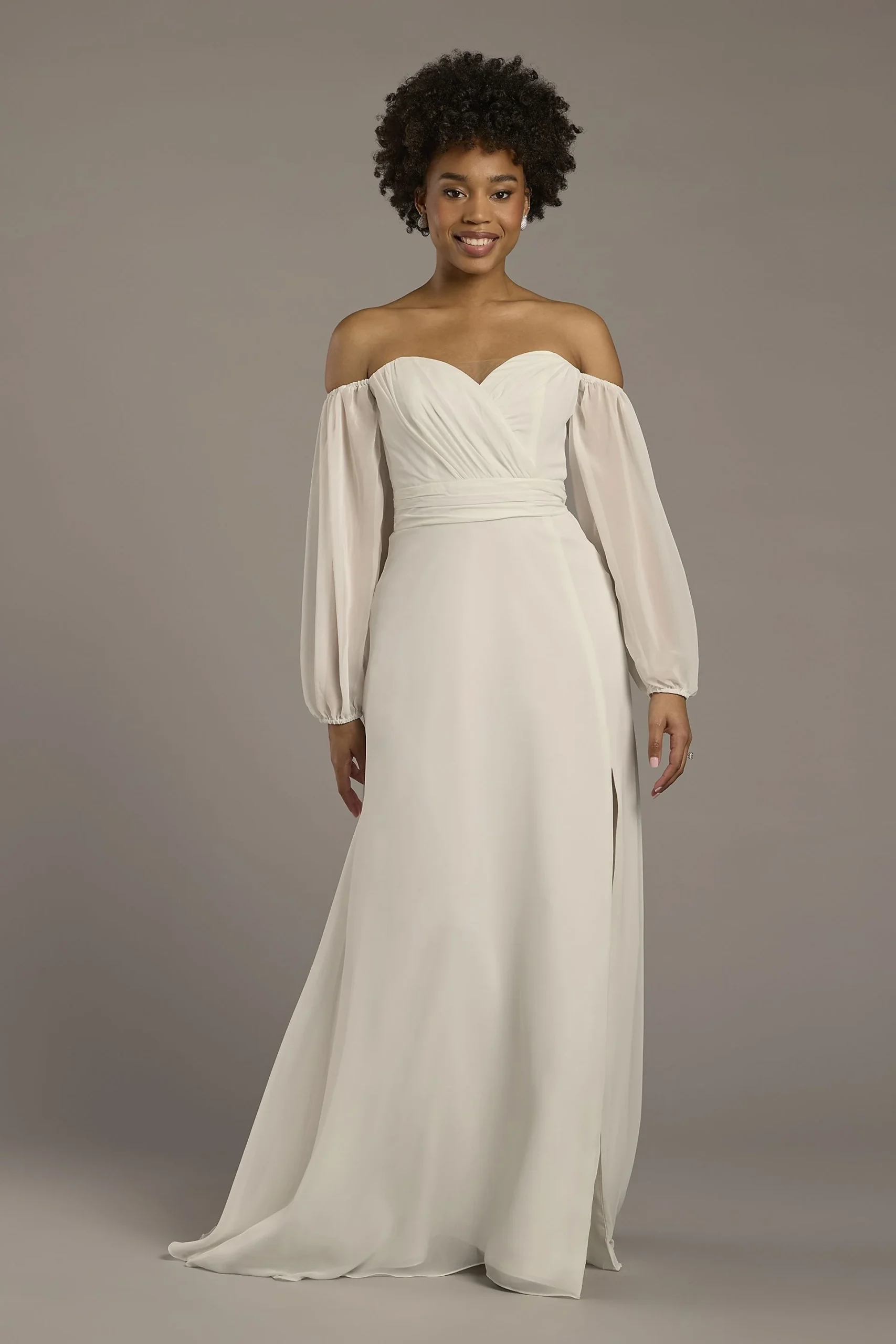 Off-the-Shoulder Billow Sleeve Wedding Dress