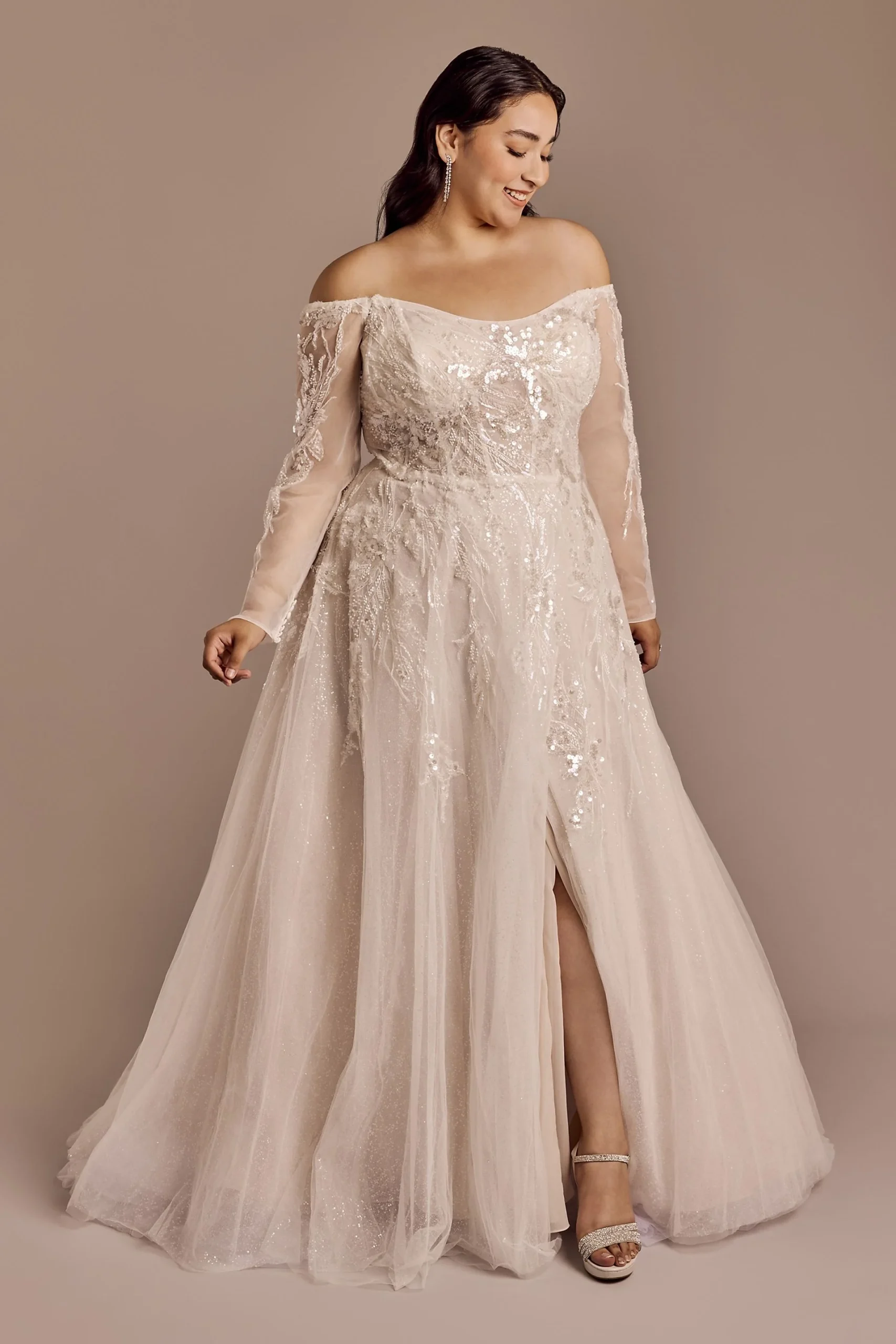 Off-the-Shoulder Boned Bodice Wedding Dress