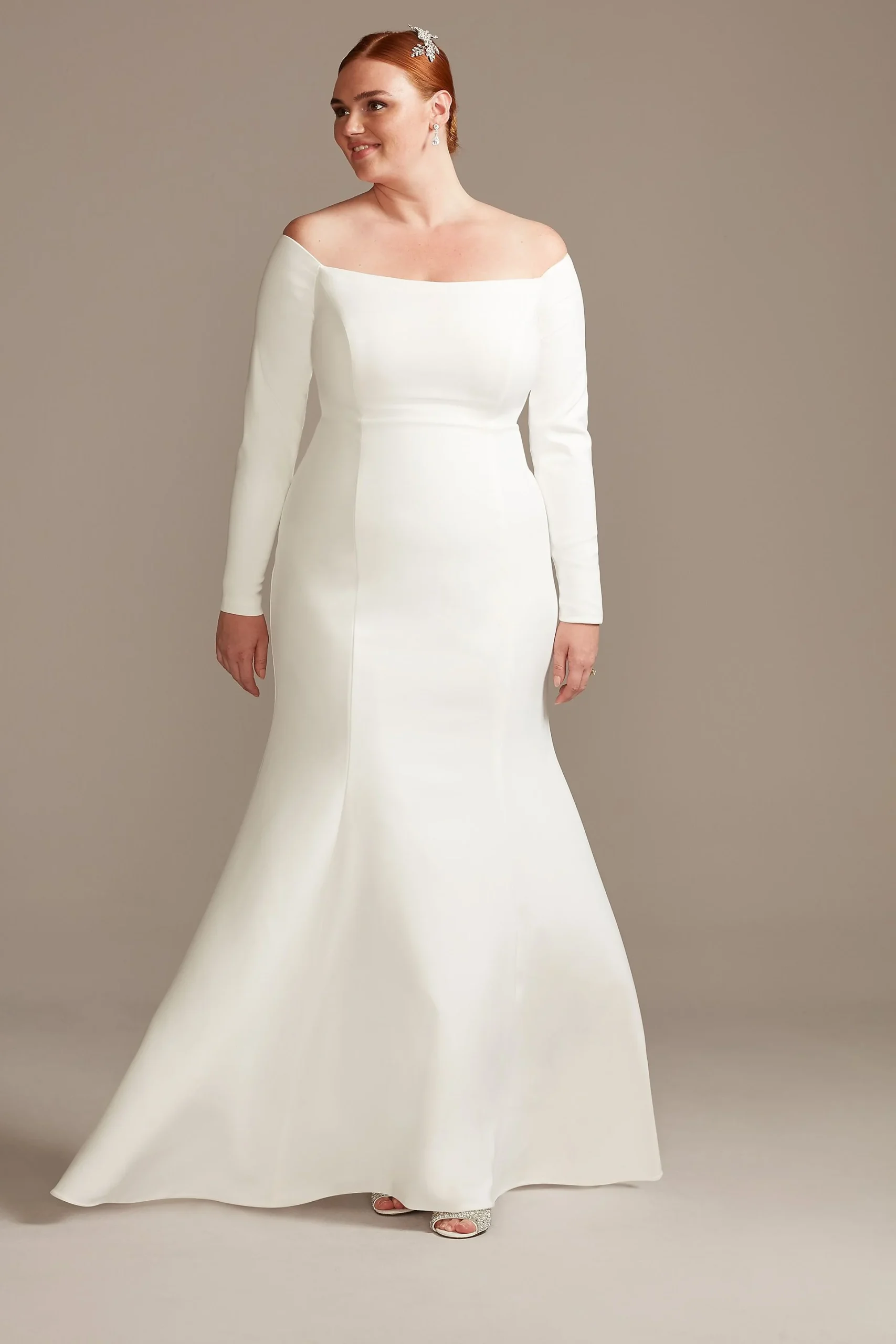 Off-Shoulder Button Back Plus Wedding Dress