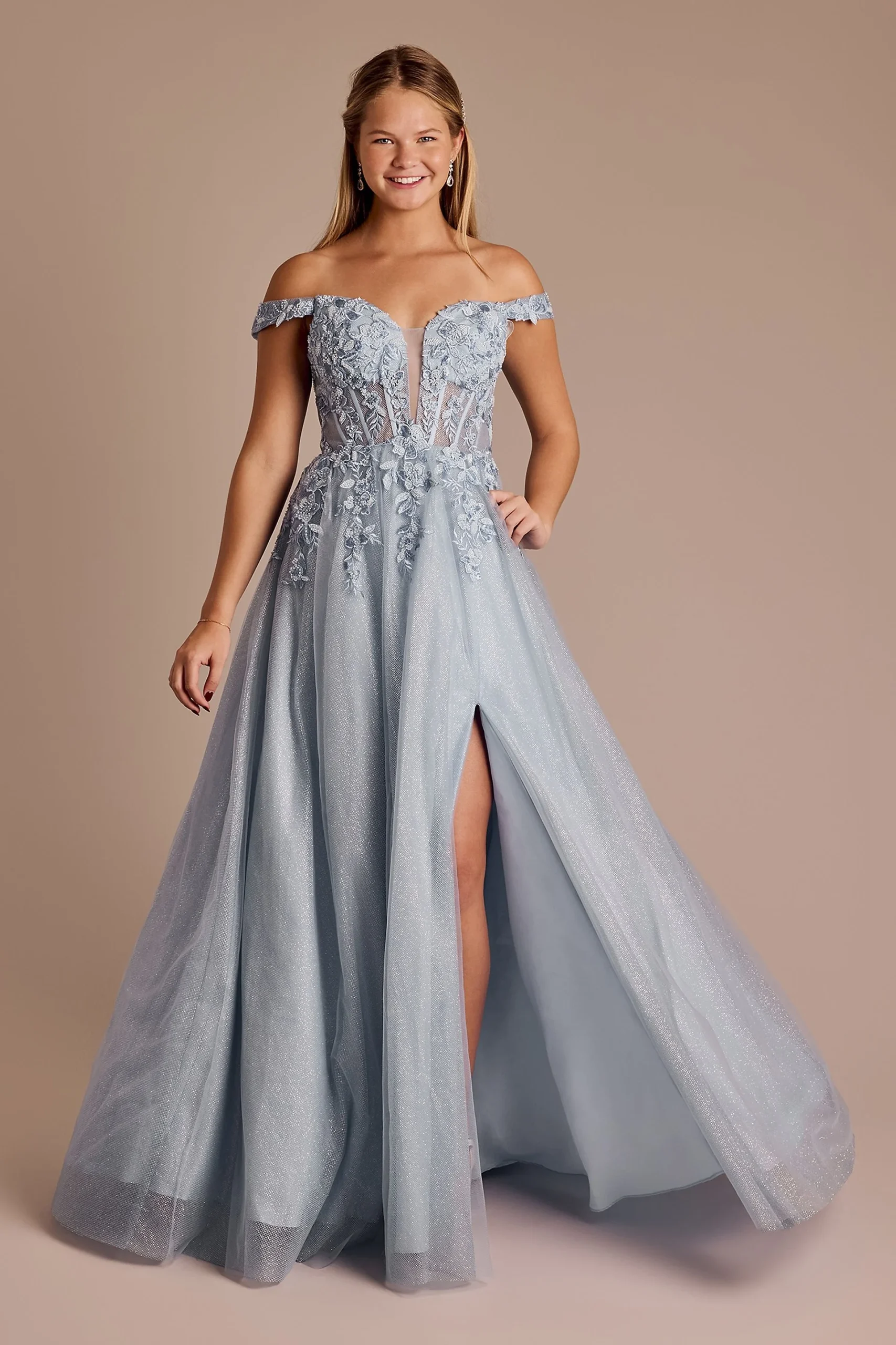 Off-the-Shoulder Corset Illusion Bodice Ball Gown