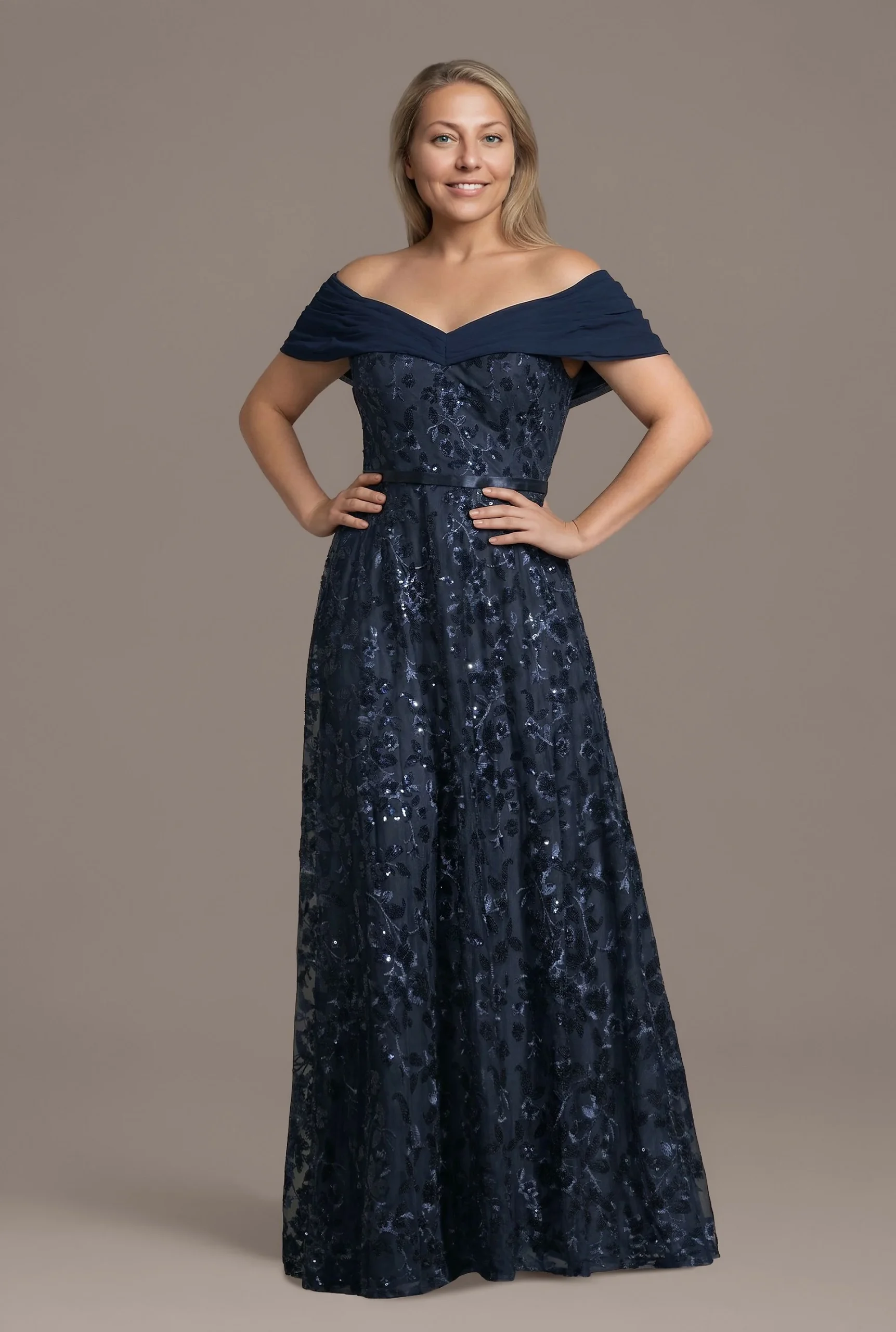 Off-the-Shoulder Embellished Chiffon A-Line Dress