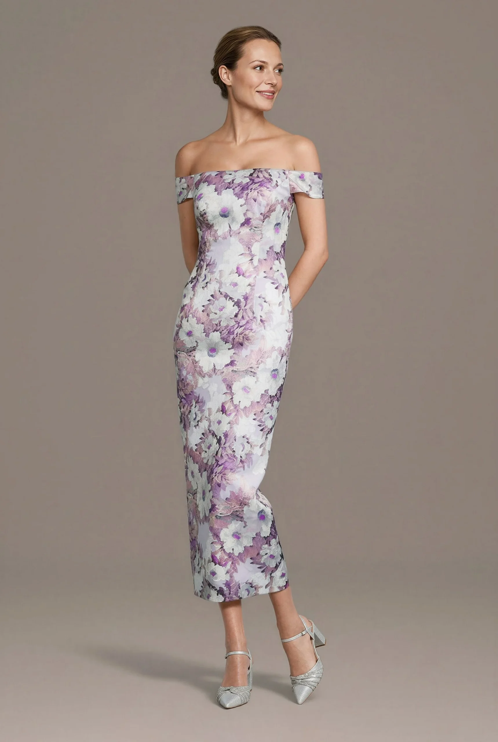 Off-the-Shoulder Floral Print Midi Dress