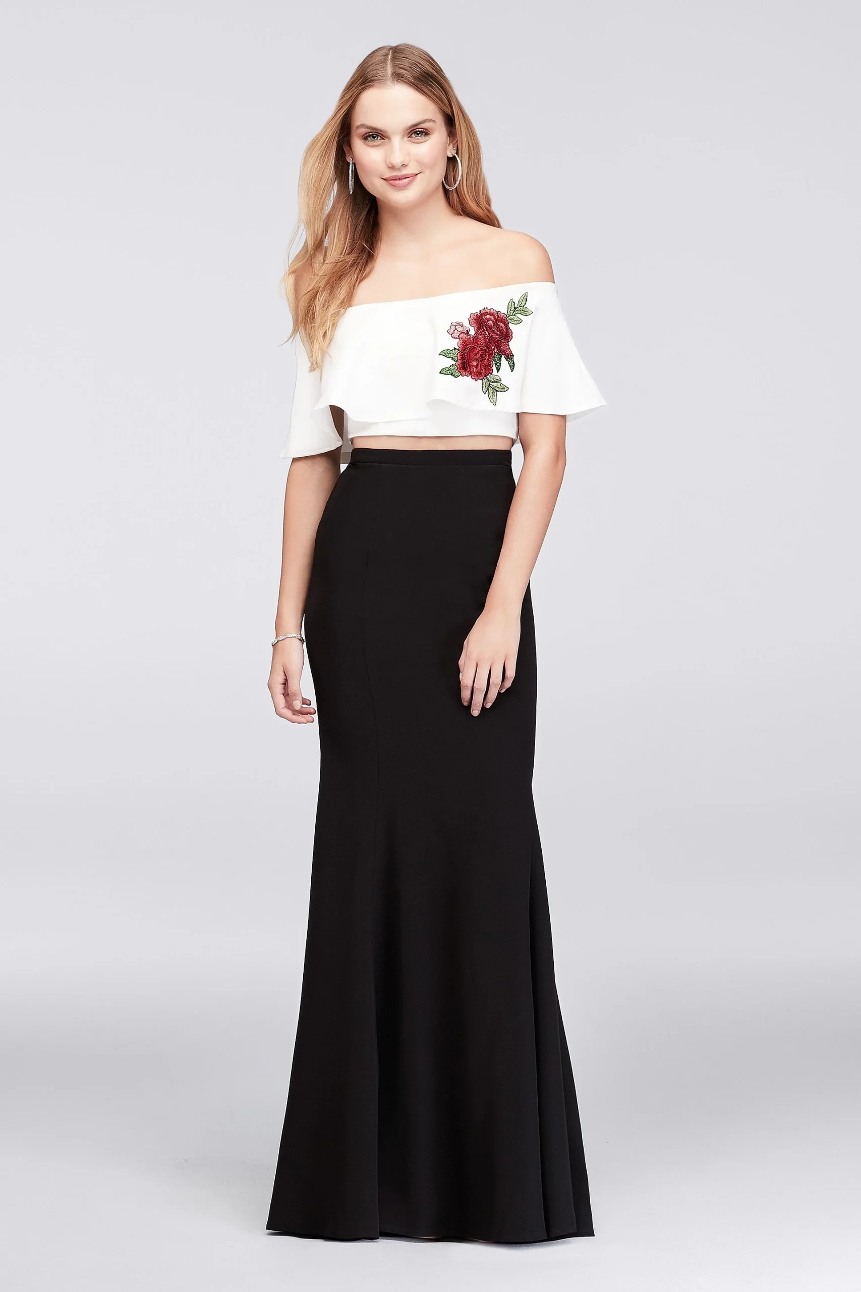 Off-The-Shoulder Flounced Crop Top and Skirt Set