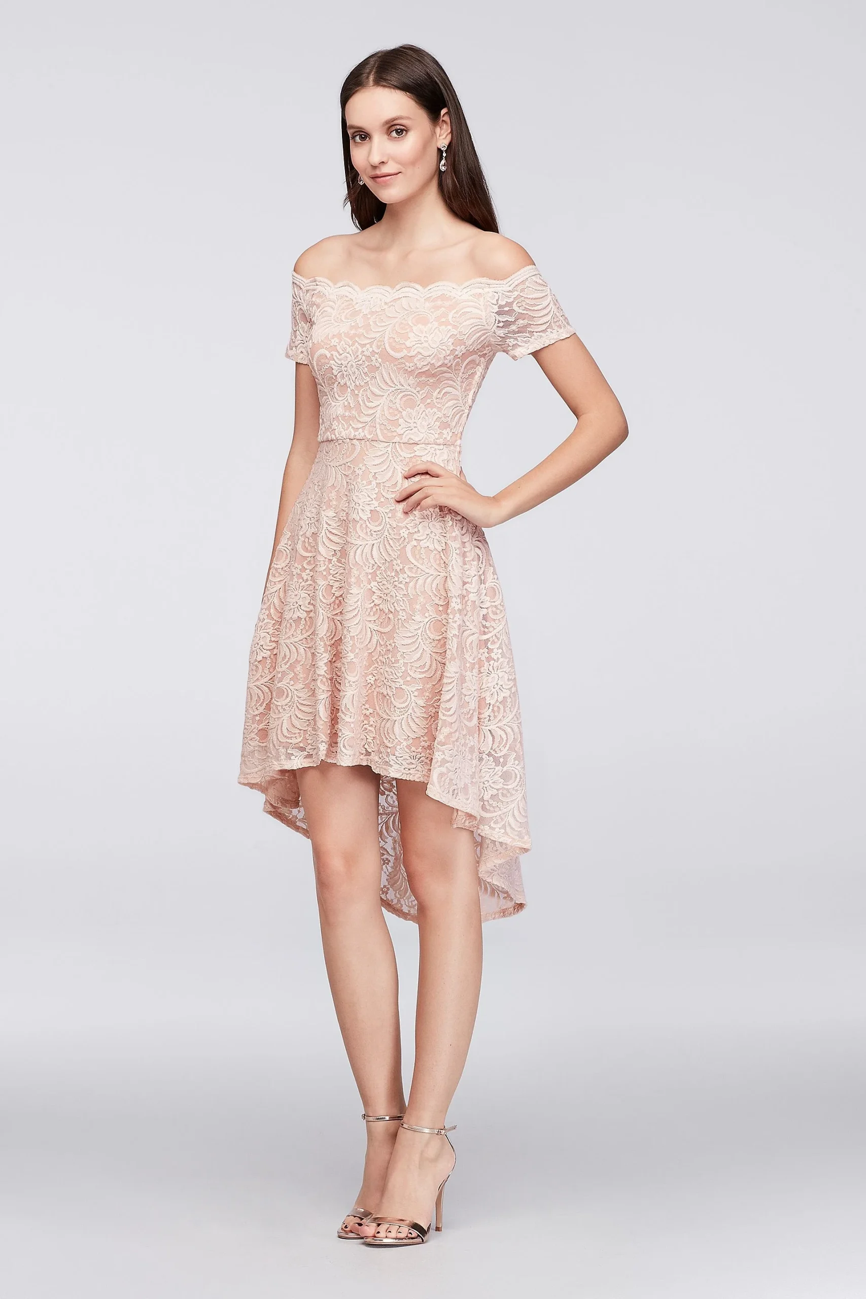Off-the-Shoulder Lace High-Low Plus Size Dress