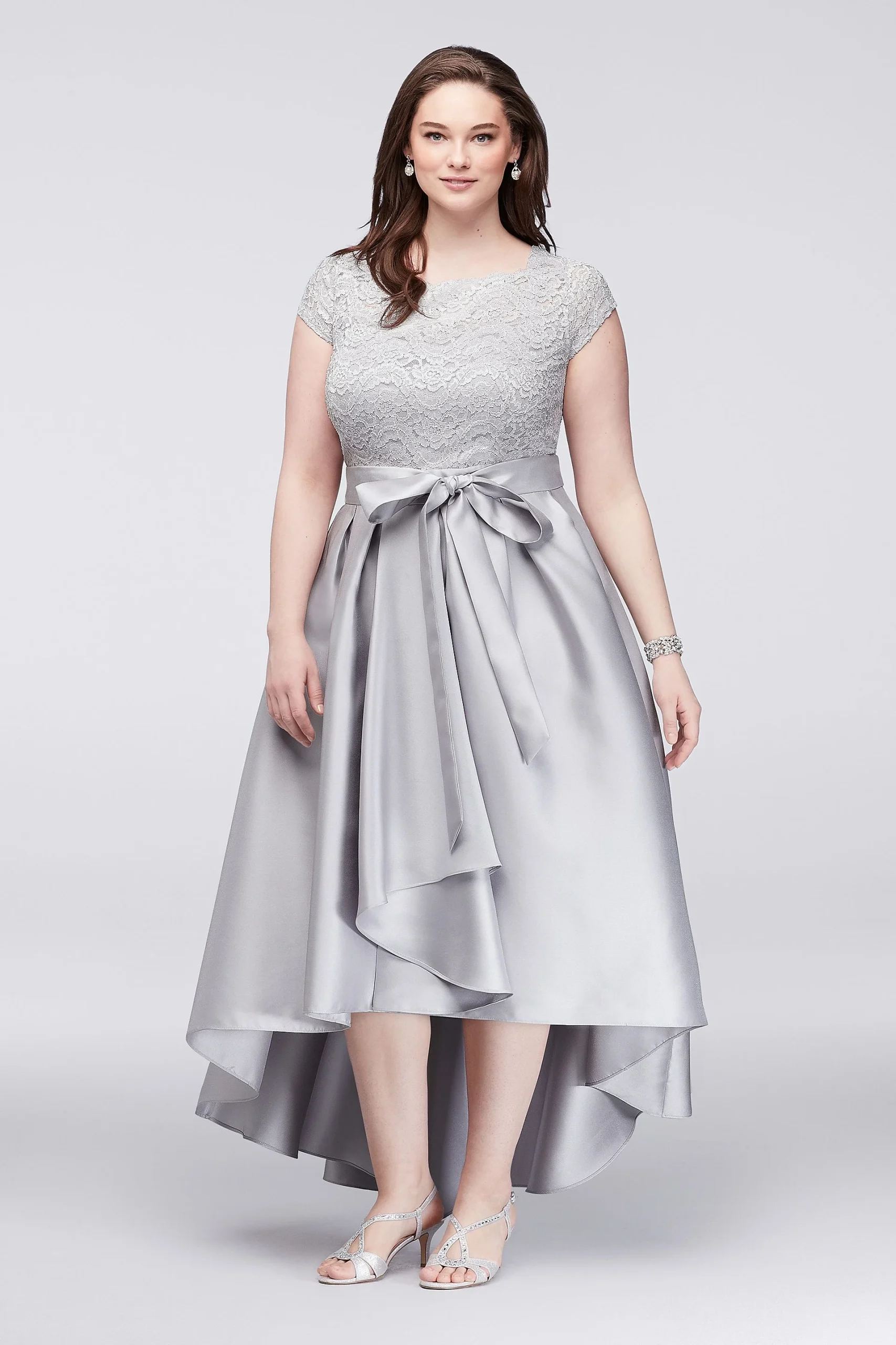 Off-The-Shoulder Lace and Mikado Plus Size Dress