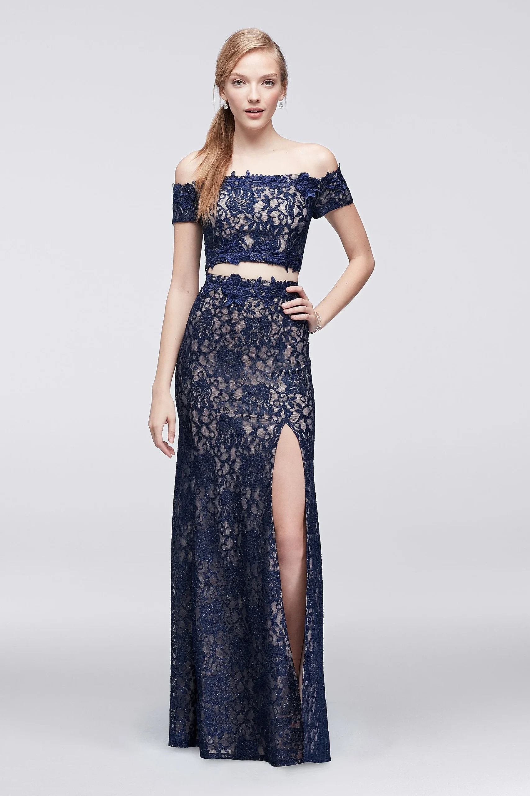 Off-The-Shoulder Lace Two-Piece Dress