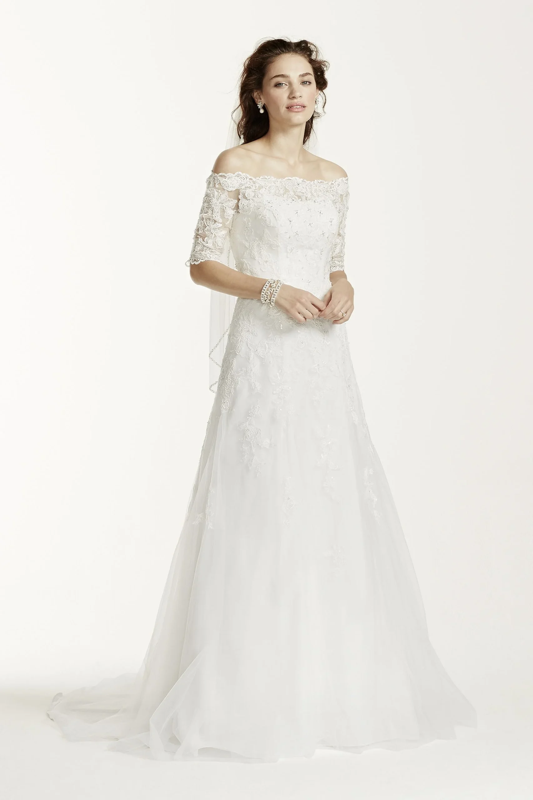 Off The Shoulder Lace Wedding Dress with Sleeves