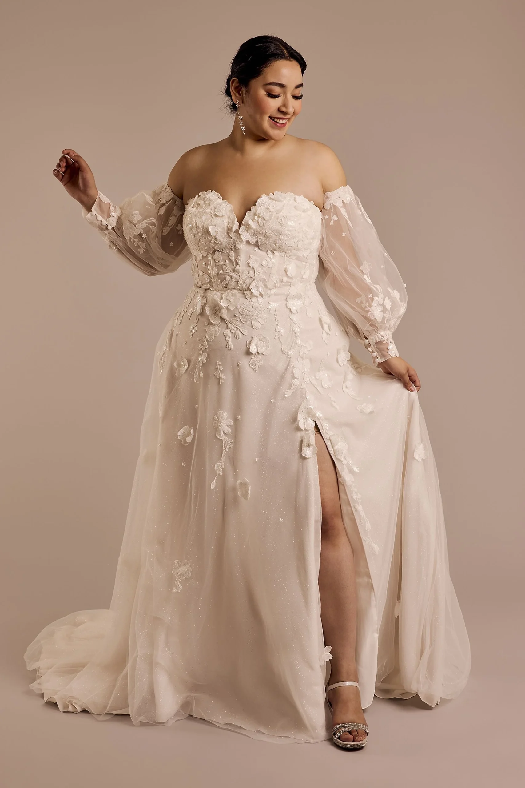 Off-the-Shoulder Long Billow Sleeve Wedding Dress