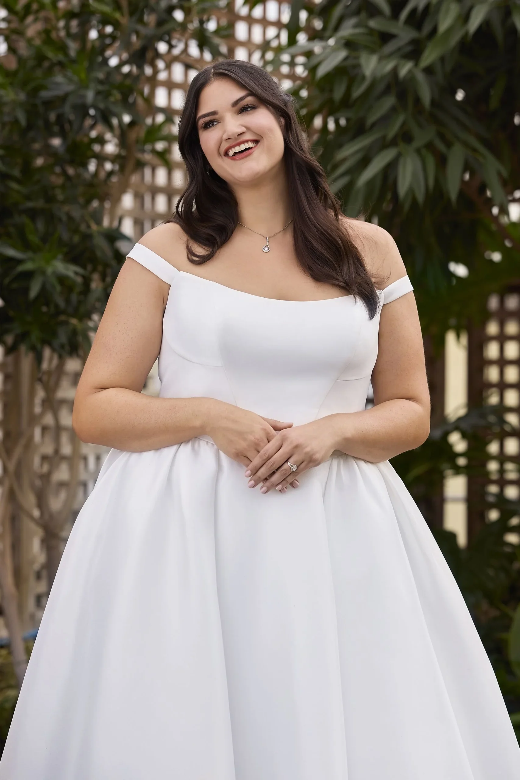 Off-the-Shoulder Mikado Basque Waist Ball Gown