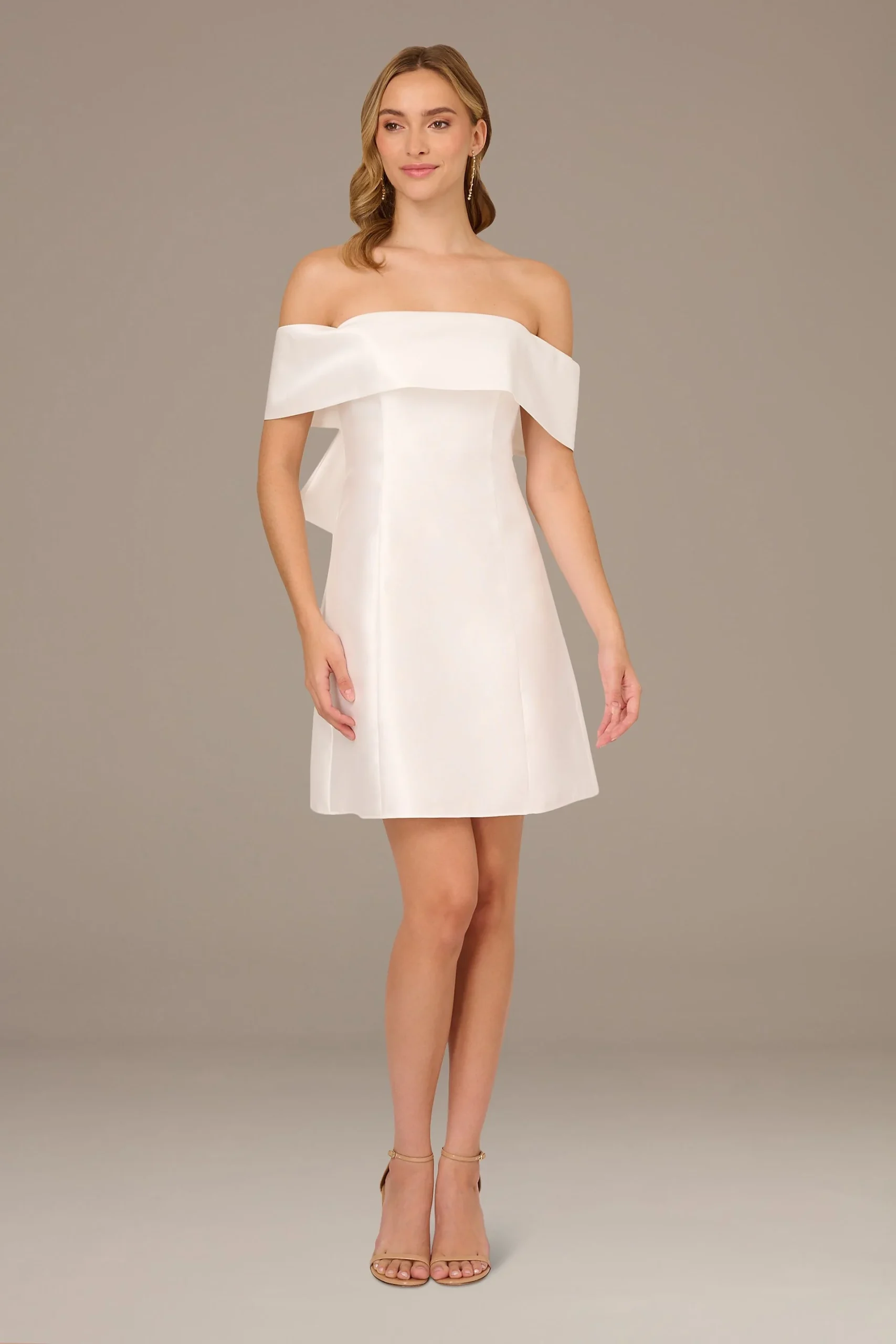 Off-the-Shoulder Mikado Mini Dress with Back Bow