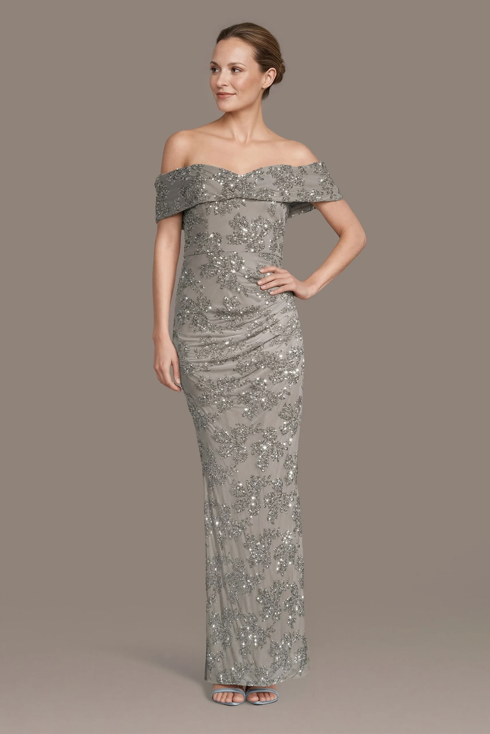 Off-the-Shoulder Pattern Sequin Sheath Dress
