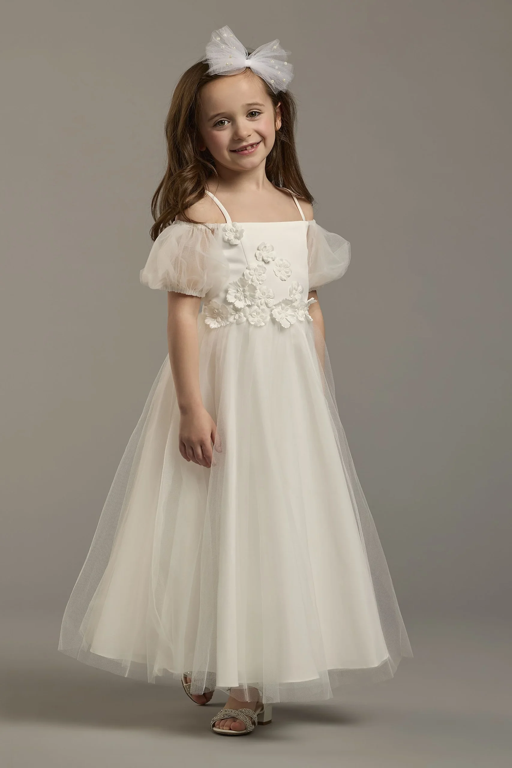 Off-the-Shoulder Puff Sleeve Flower Girl Dress