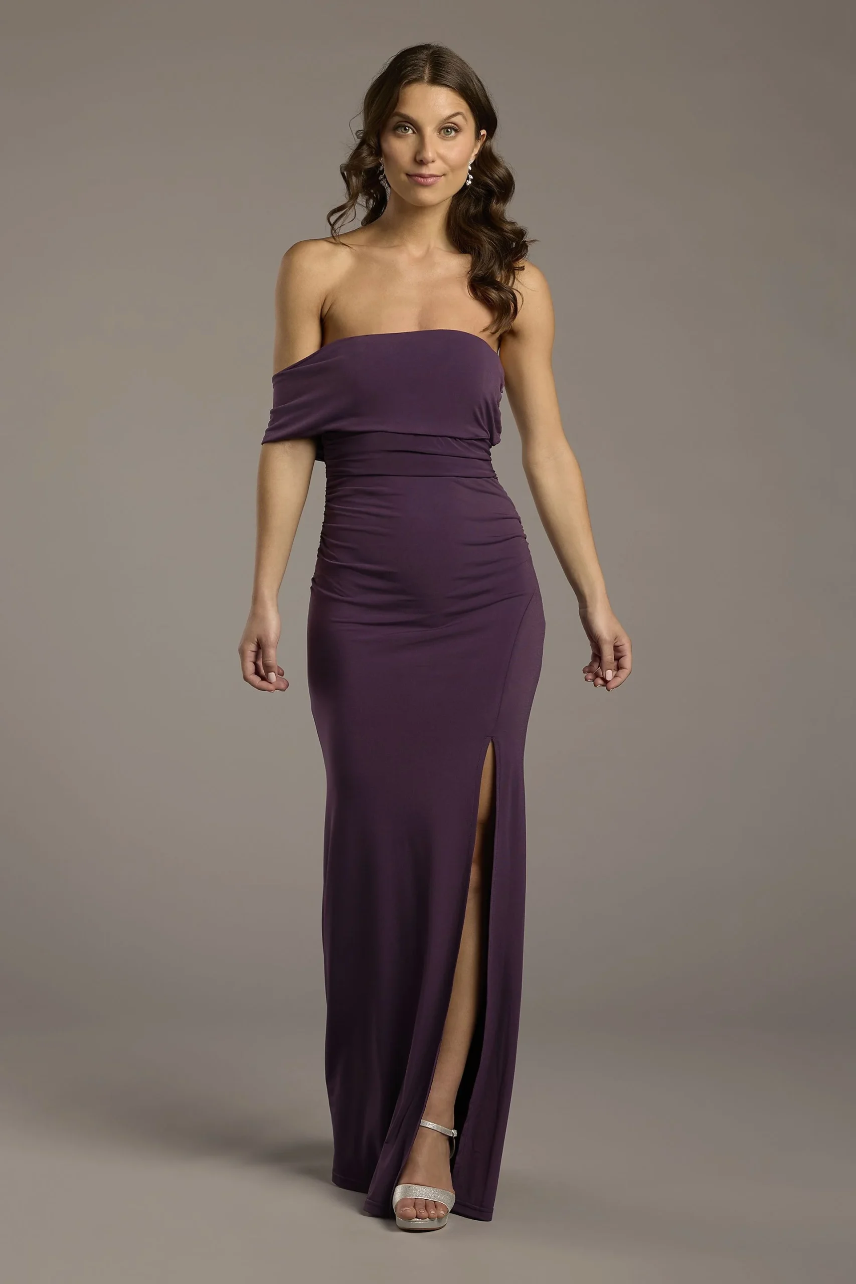 Off-the-Shoulder Ruched Jersey Sheath Dress