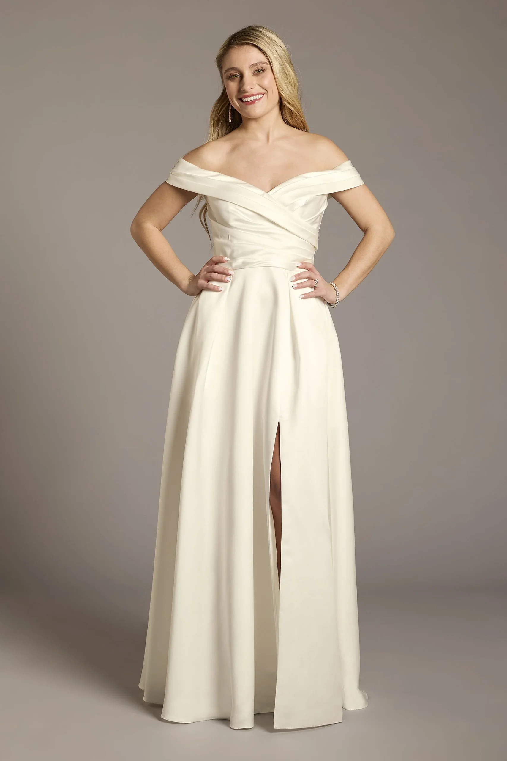Off-the-Shoulder Satin Ball Gown Wedding Dress