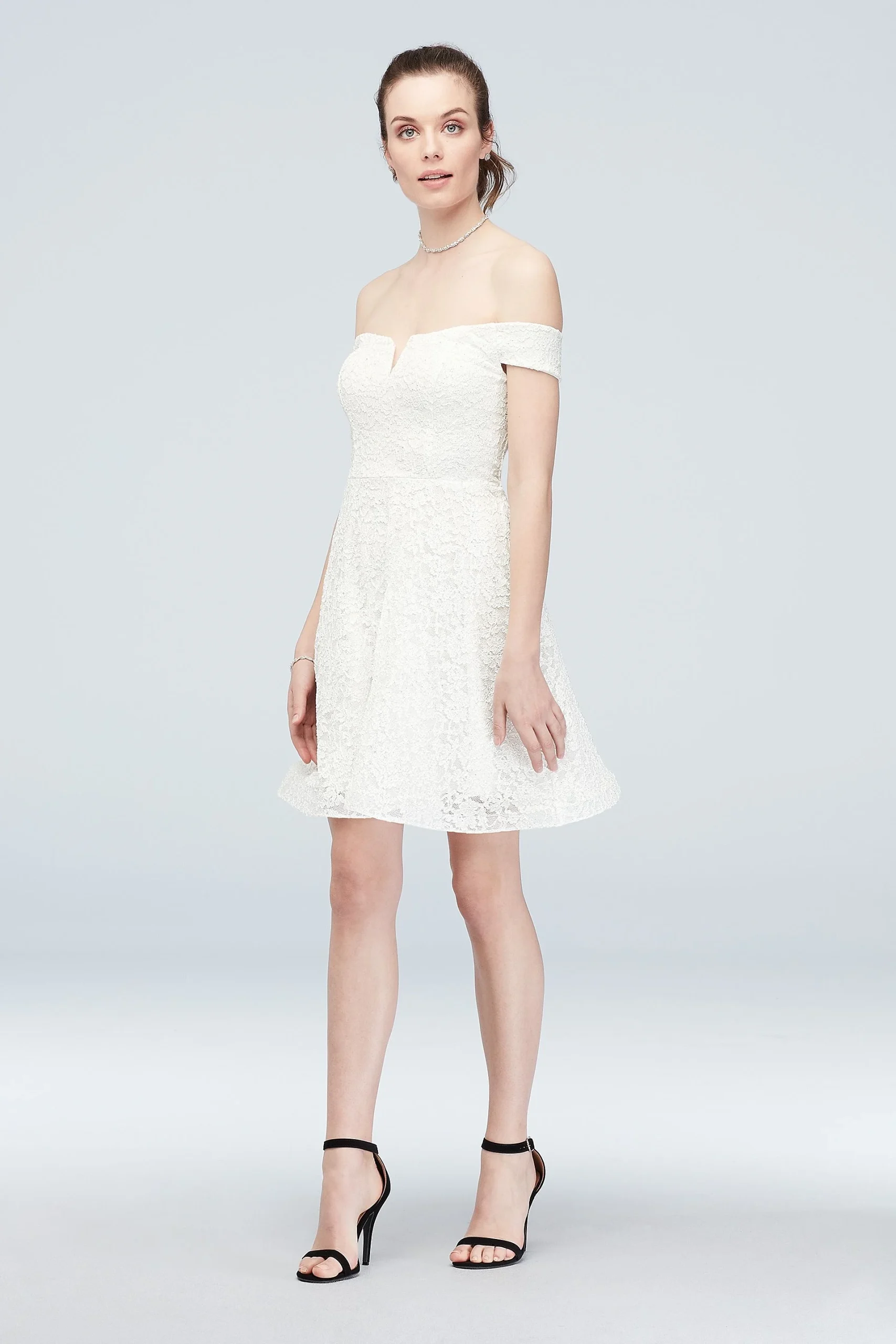 Off-the-Shoulder Stretch Glitter Lace Skater Dress