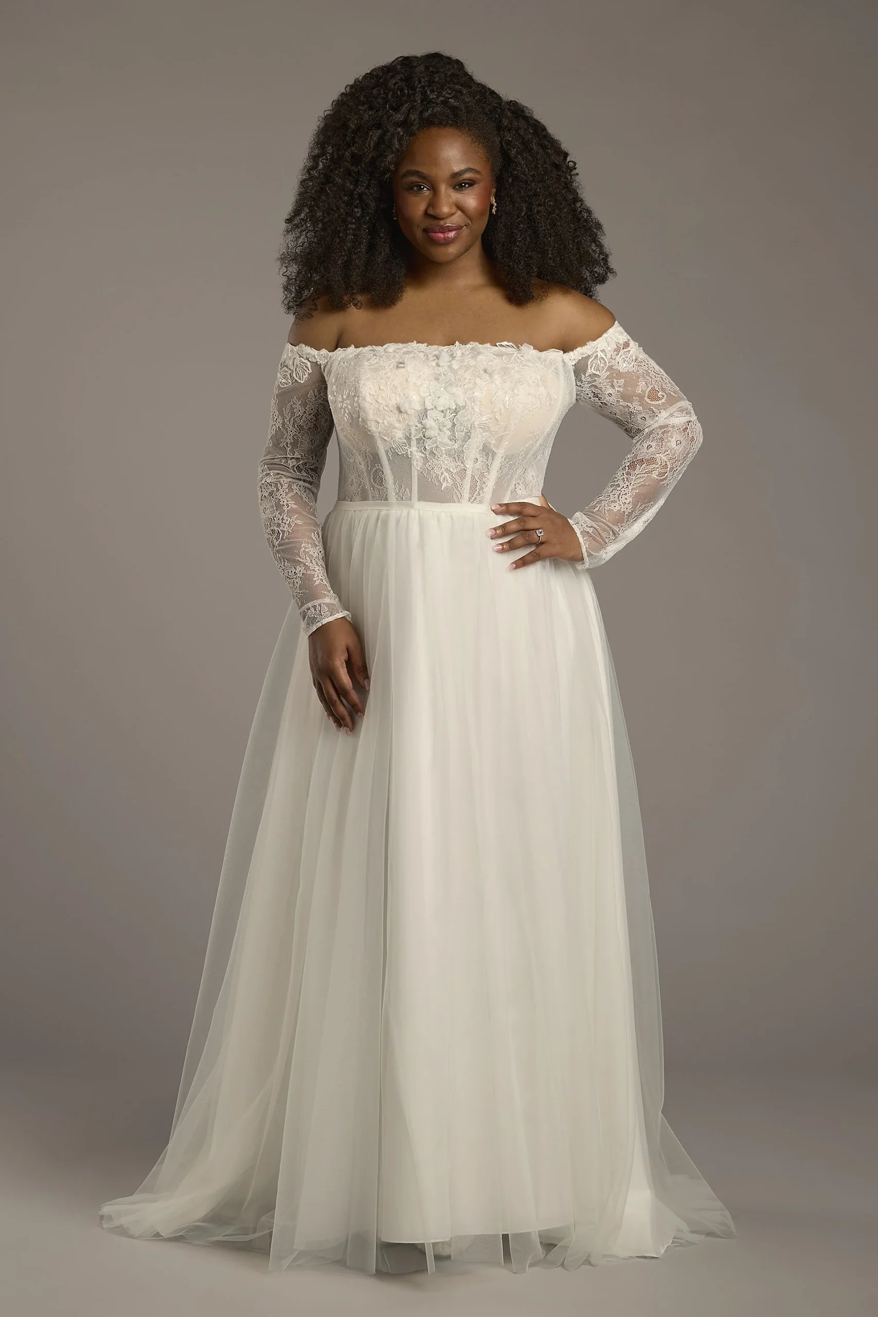 Off-the-Shoulder Tulle Corset A-Line Wedding Dress