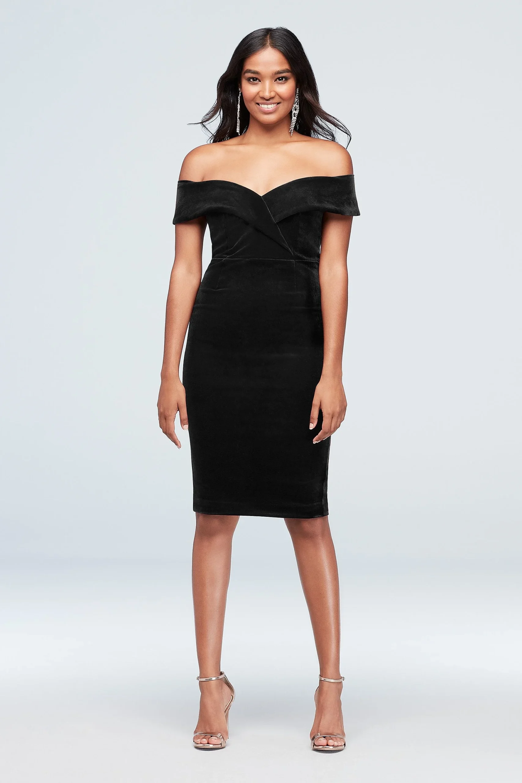 Off-the-Shoulder Velvet Sweetheart Sheath Dress