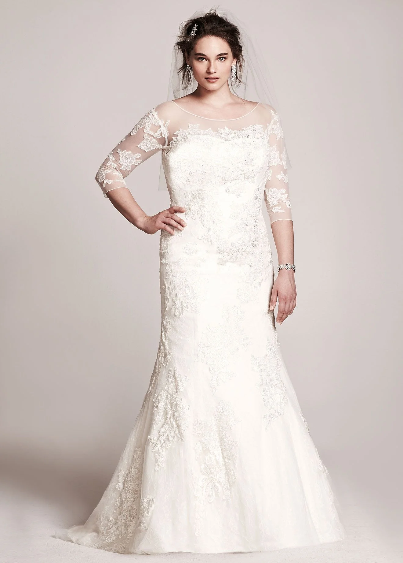 Oleg Cassini 3/4 Sleeve Lace Wedding Dress