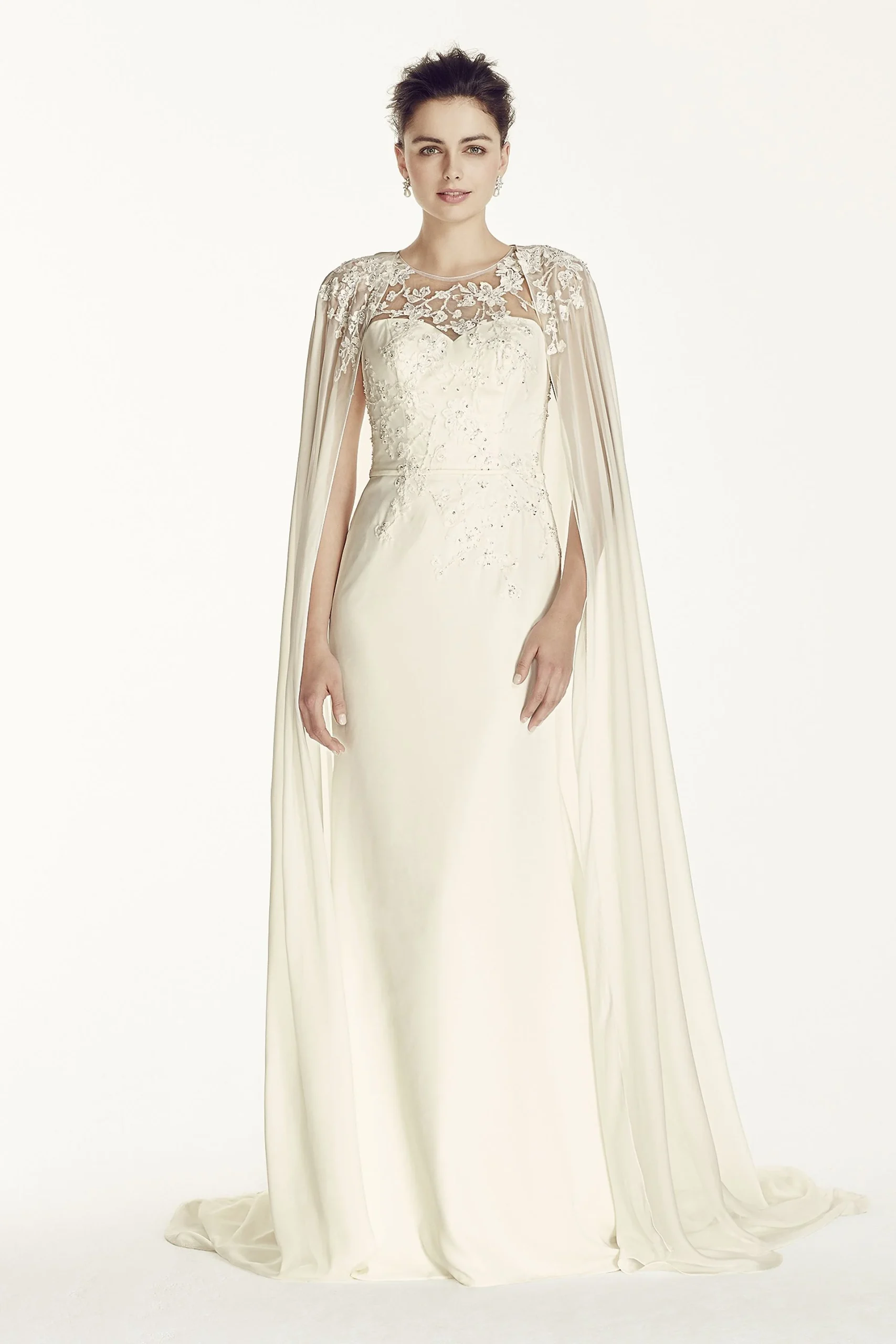 Oleg Cassini Crepe Wedding Dress with Chiffon Cape
