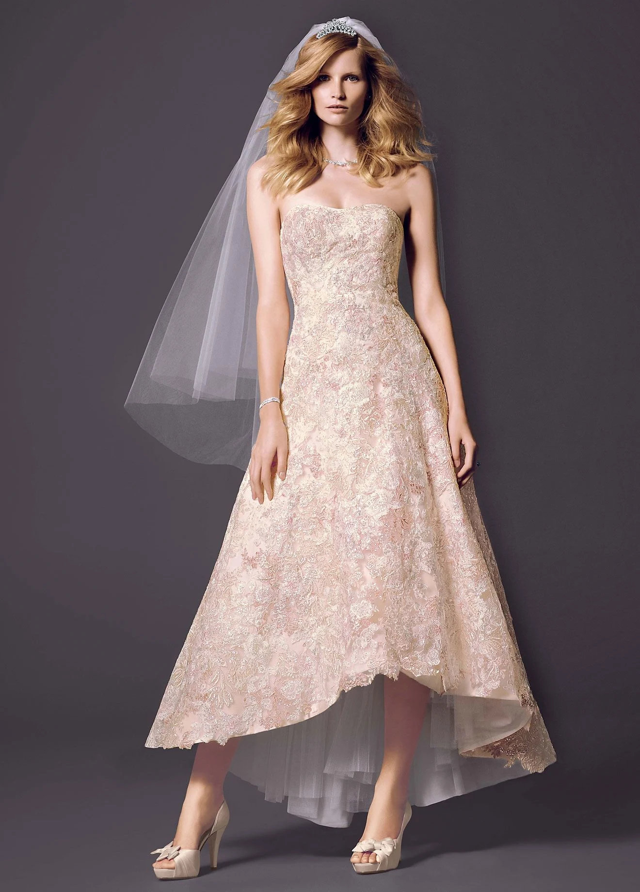 Oleg Cassini High Low Colored Lace Wedding Dress
