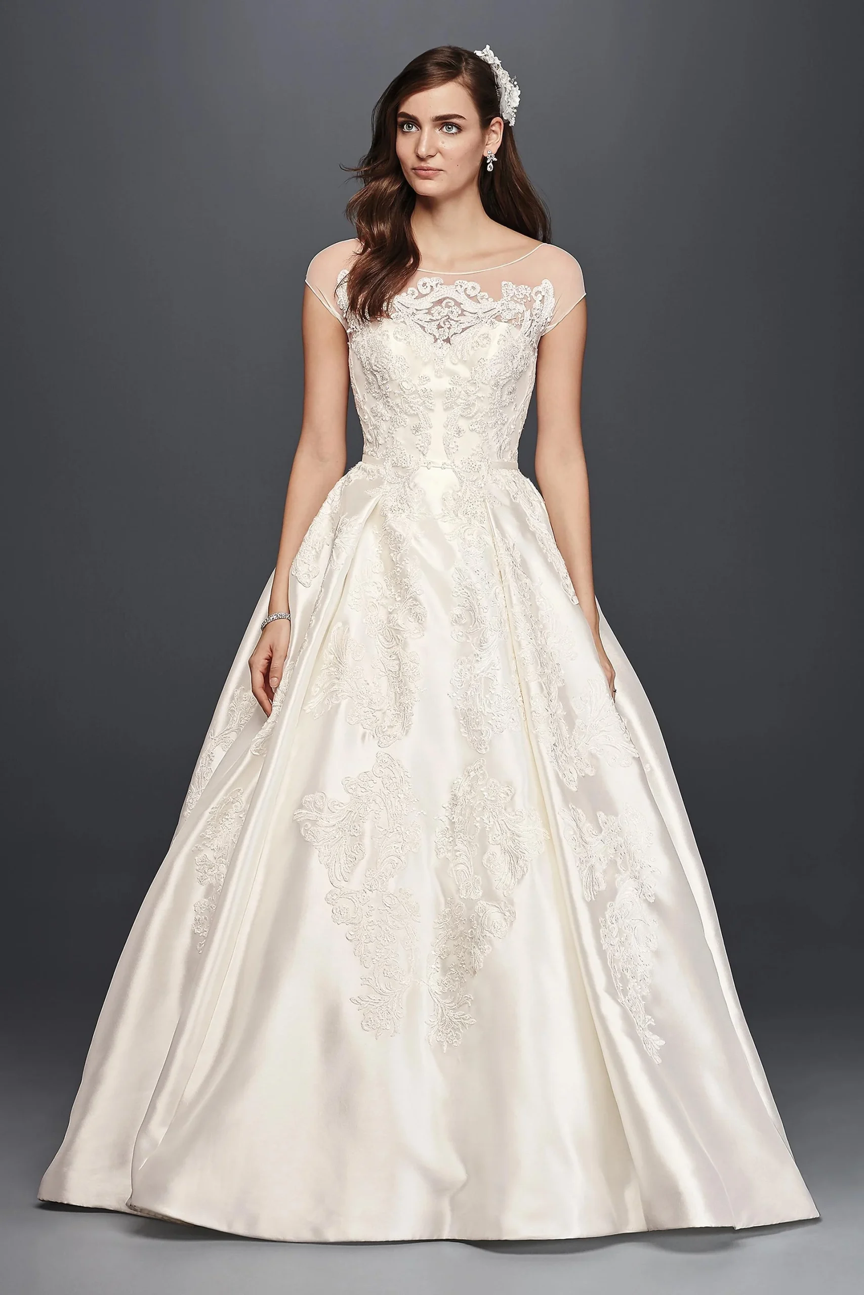 Oleg Cassini Illusion Cap Sleeve Wedding Dress