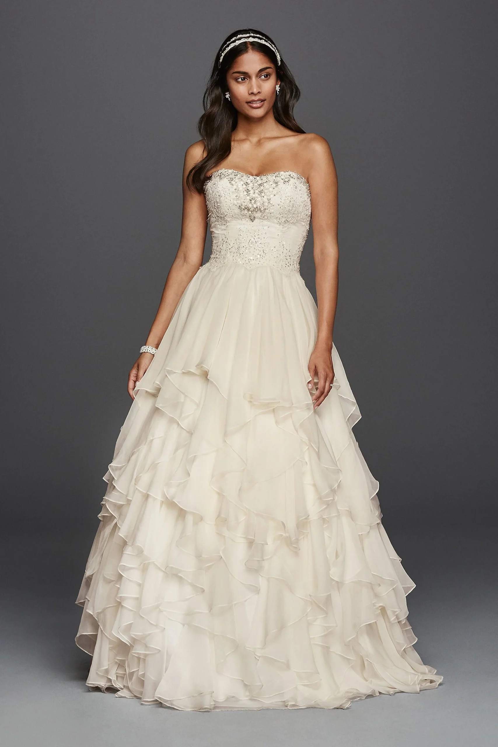 Oleg Cassini Ruffled Chiffon Wedding Dress