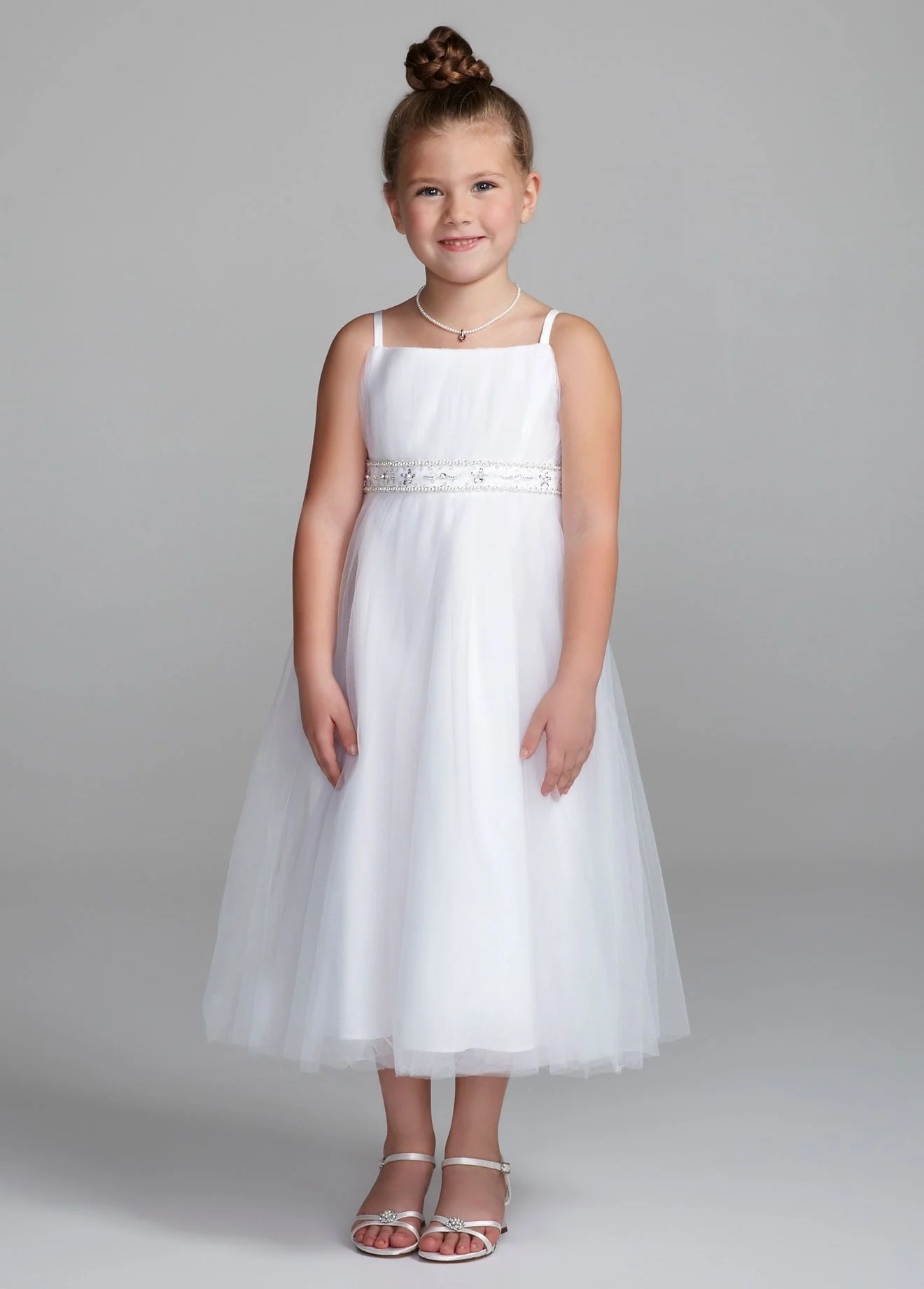 Oleg Cassini Spaghetti Strap Gown with Beading