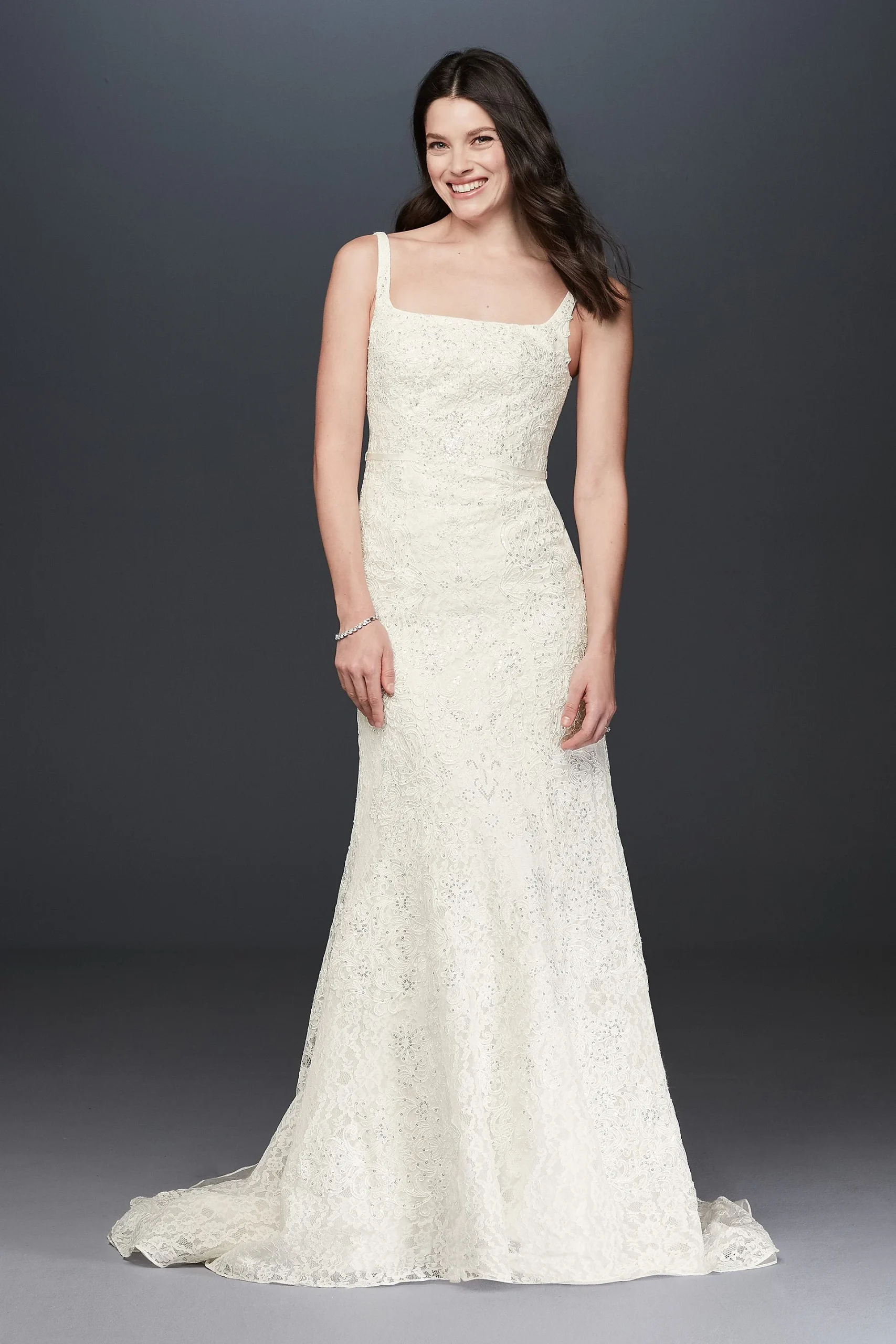 Oleg Cassini Tank Lace Wedding Dress with Beading