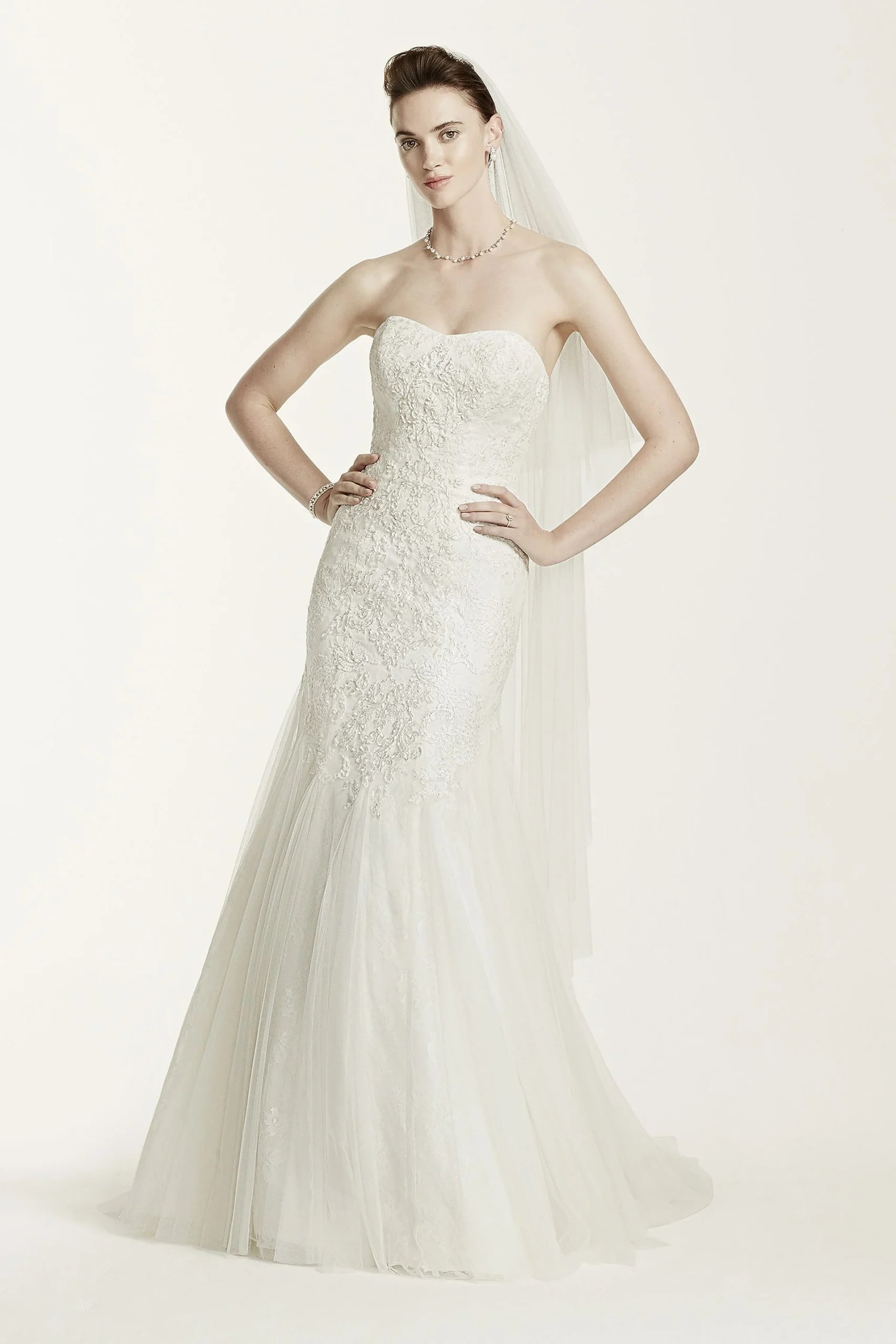 Oleg Cassini Tulle Mermaid Wedding Dress with Lace