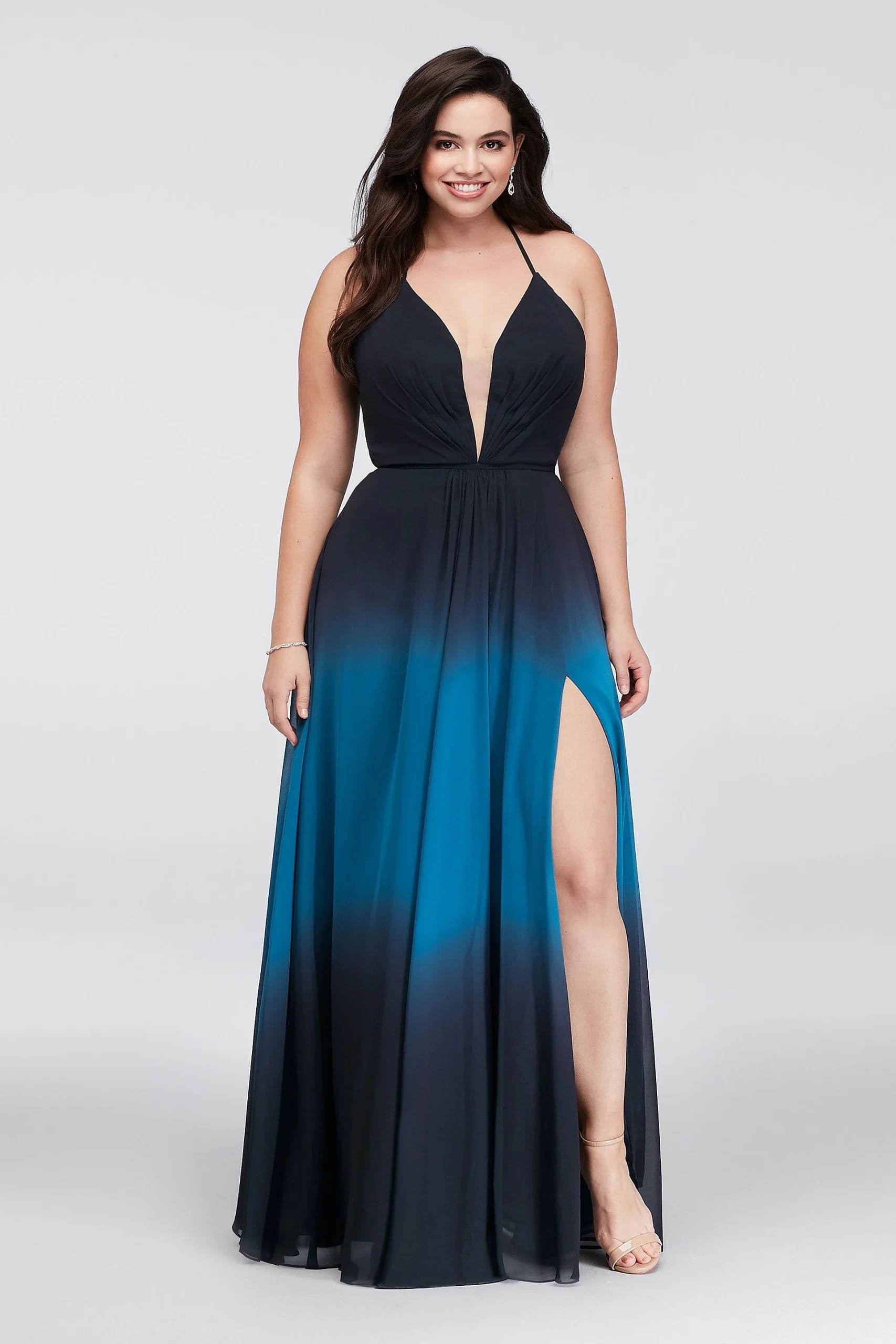 Ombre Chiffon Halter A-Line Gown