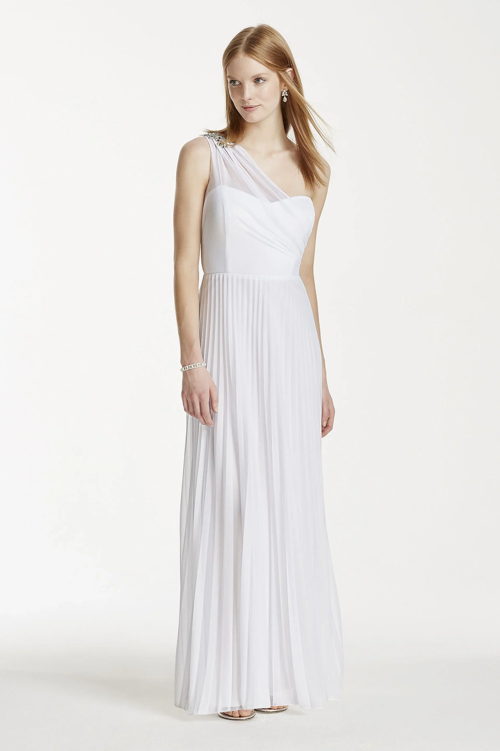 One Shoulder Aline Dress with Crystal Brooch