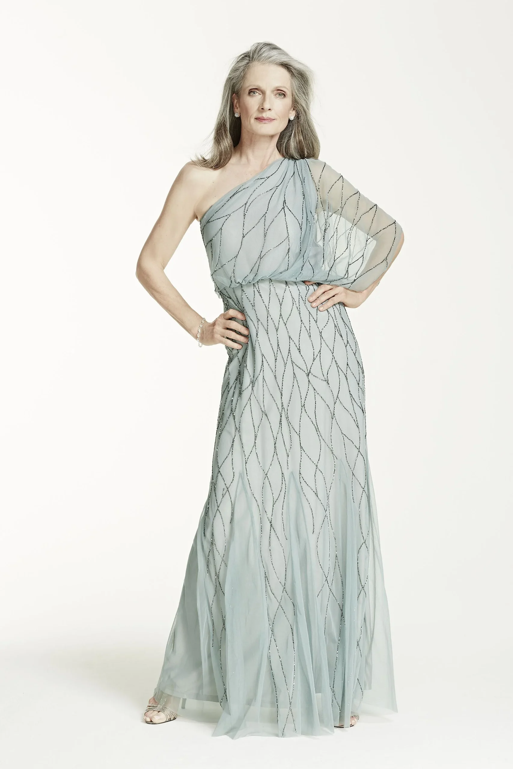 One Shoulder Beaded Blouson Gown