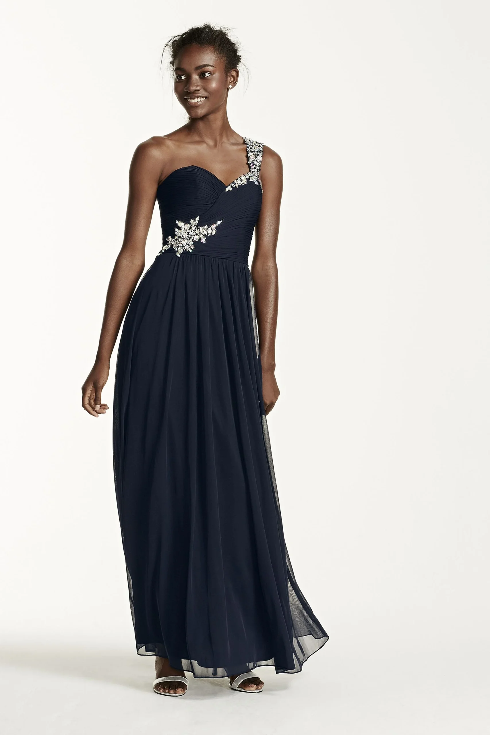 One Shoulder Beaded Long Jersey Dress