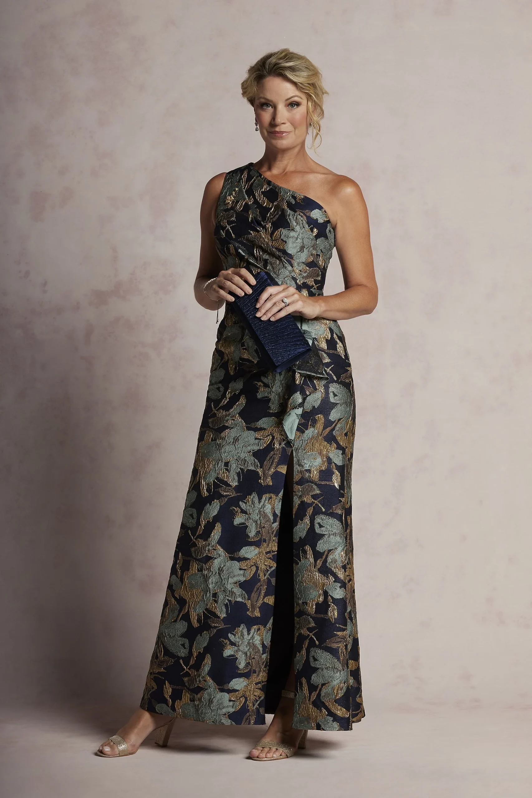 One-Shoulder Brocade Sheath Dress