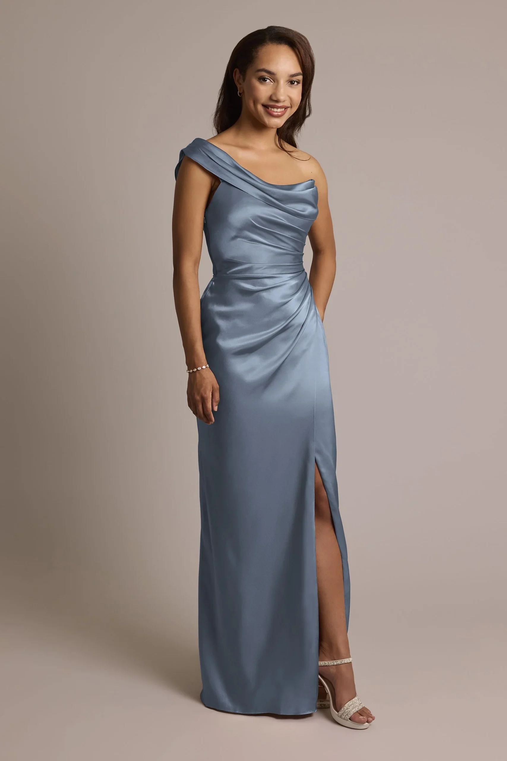 One-Shoulder Charmeuse Sheath Dress