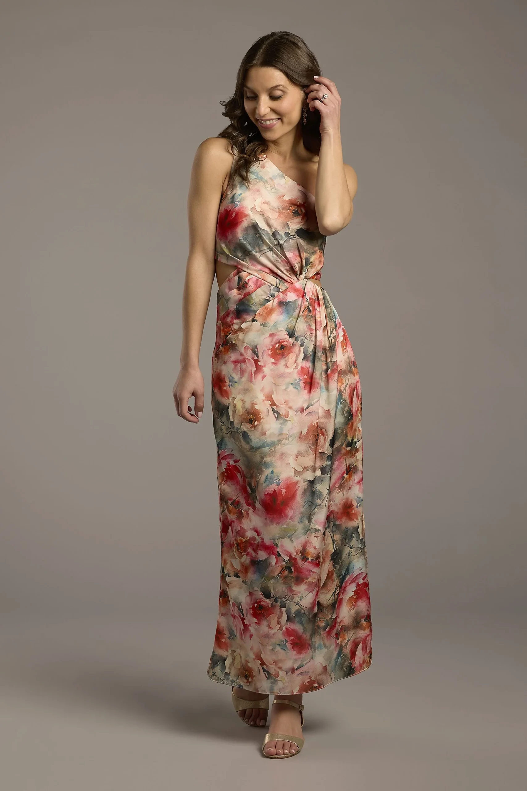 One-Shoulder Charmeuse Sheath with Cutout