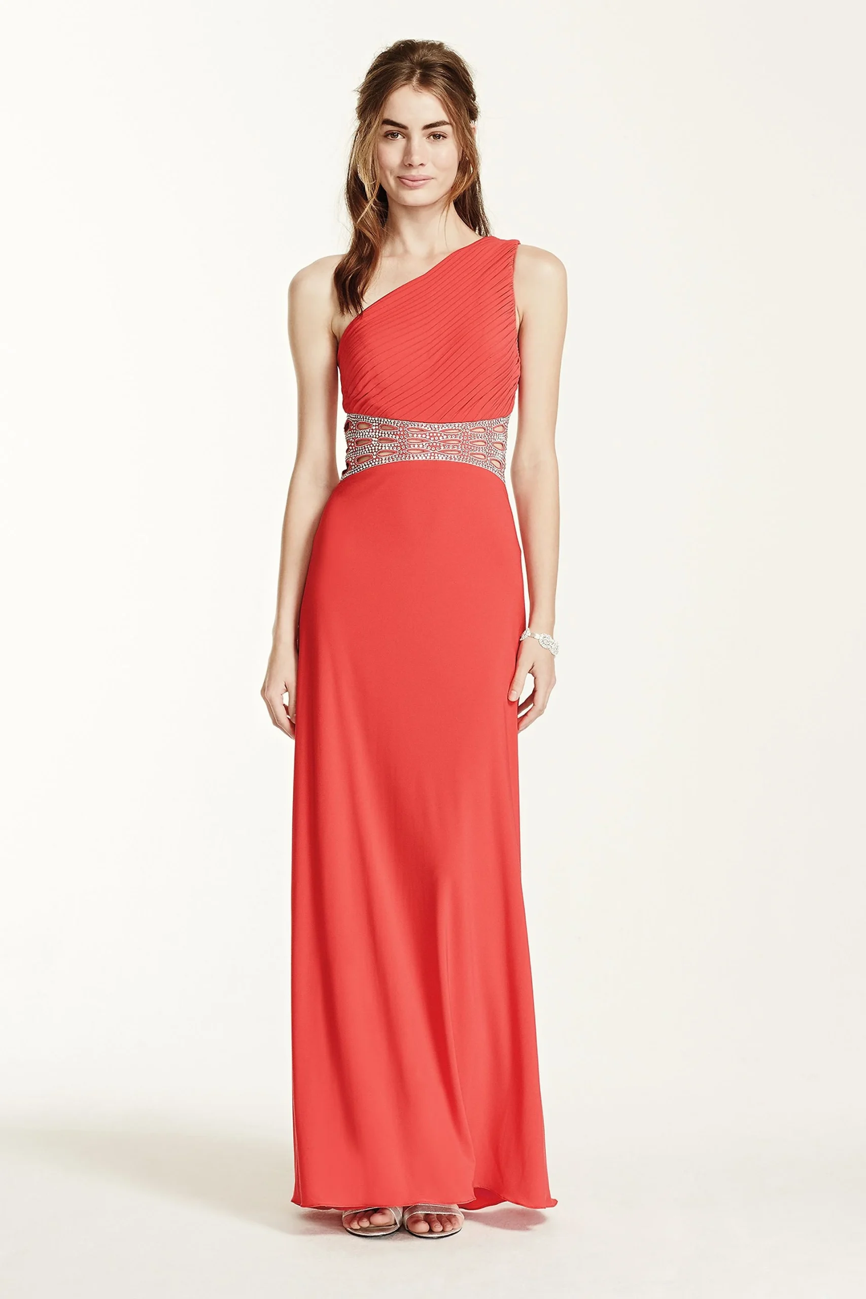 One Shoulder Cut Out Rhinestone Waist Jersey Dress