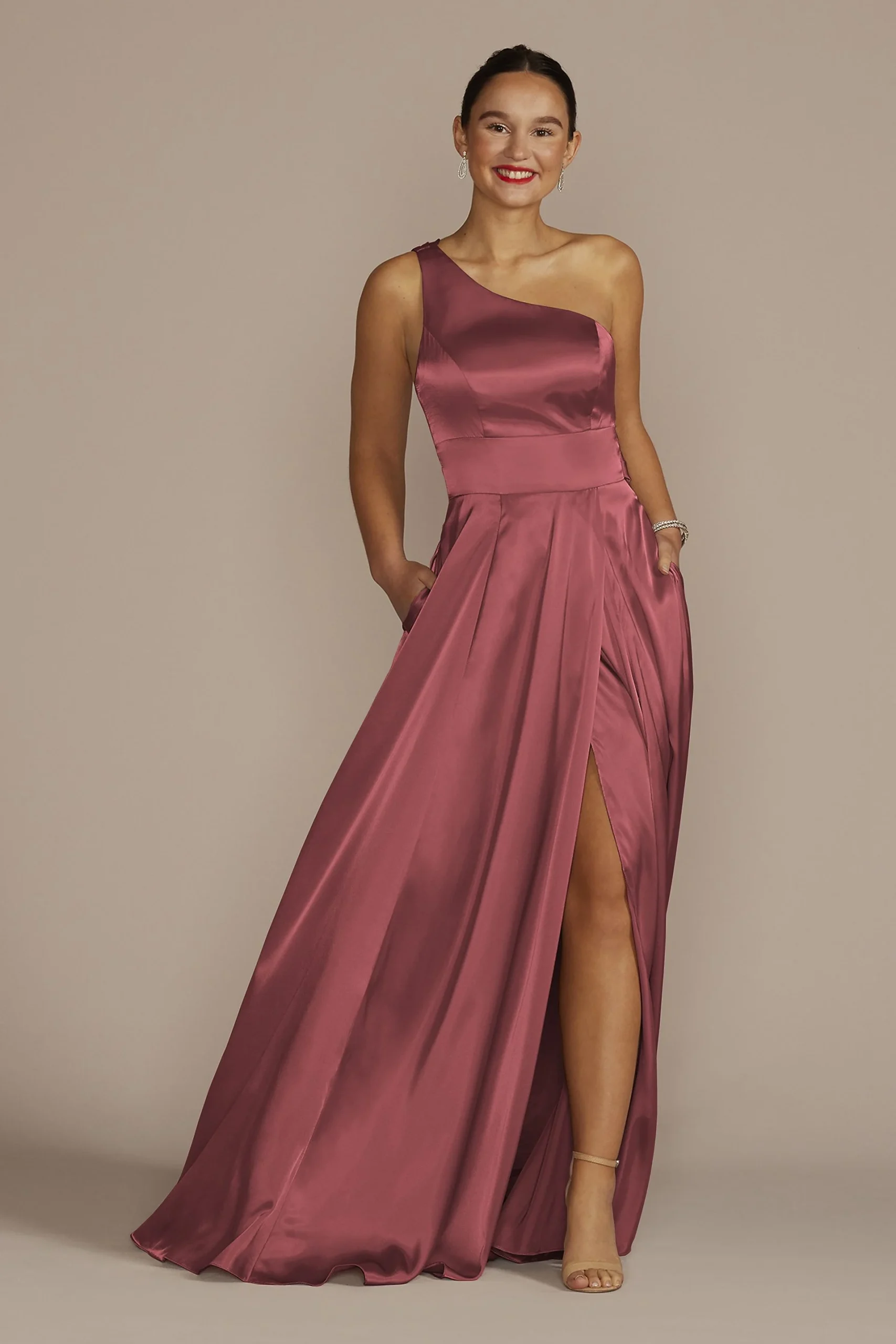 One-Shoulder Draped Charmeuse Dress