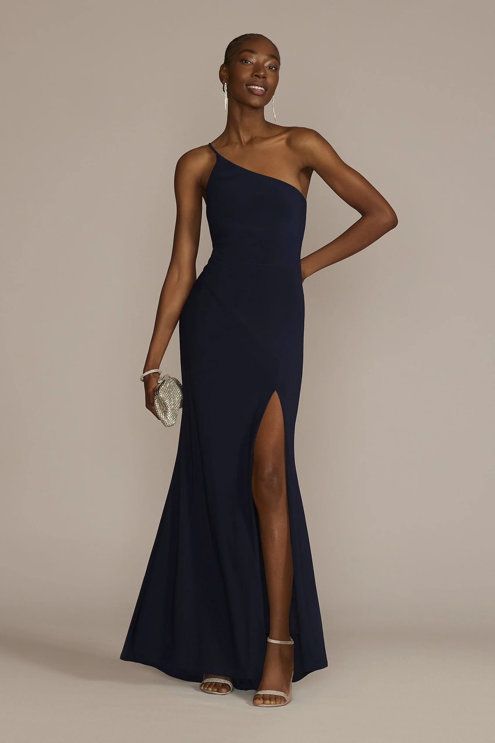 One Shoulder Jersey Gown with Cutout