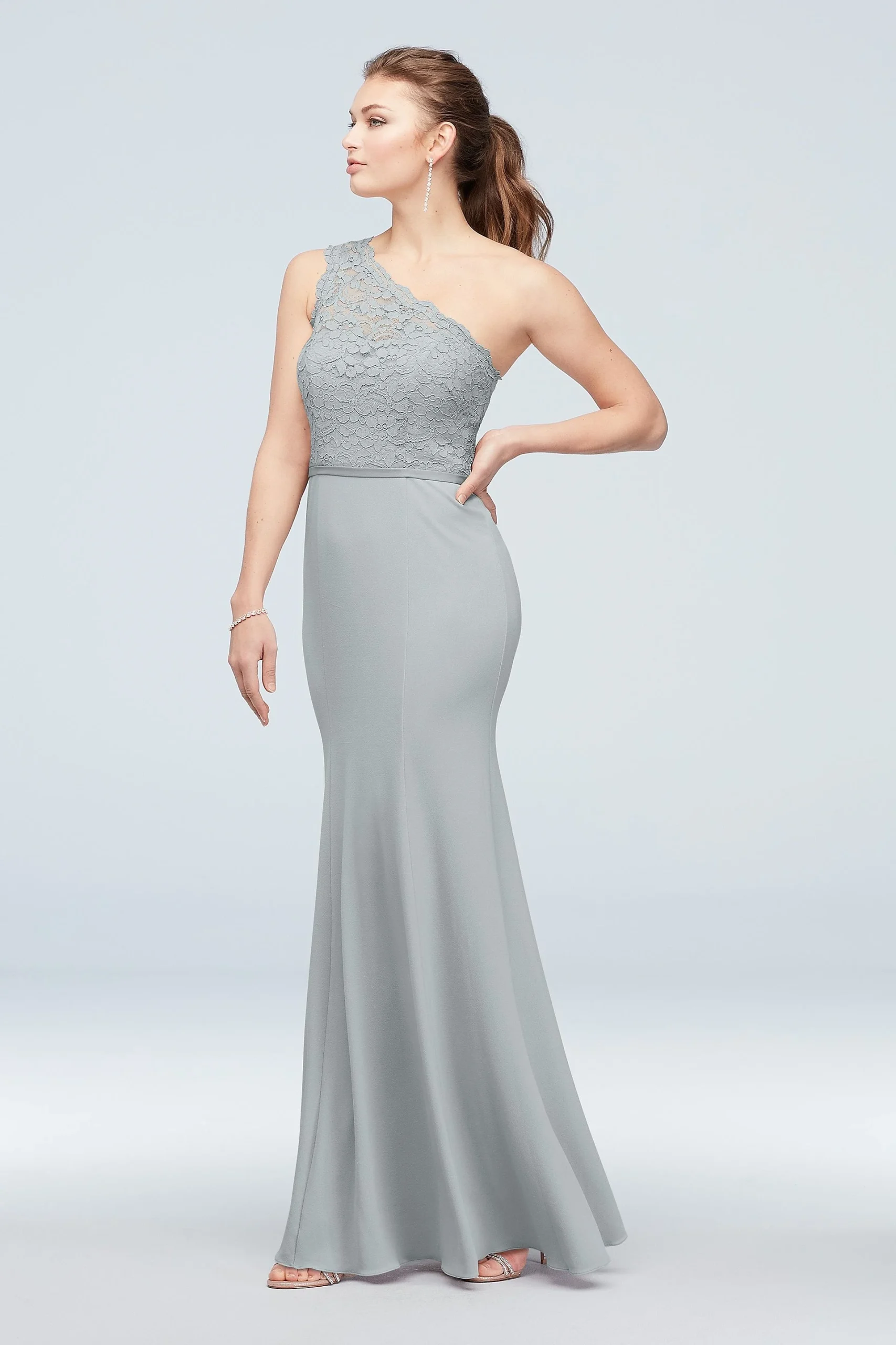 One-Shoulder Lace Stretch Crepe Bridesmaid Dress