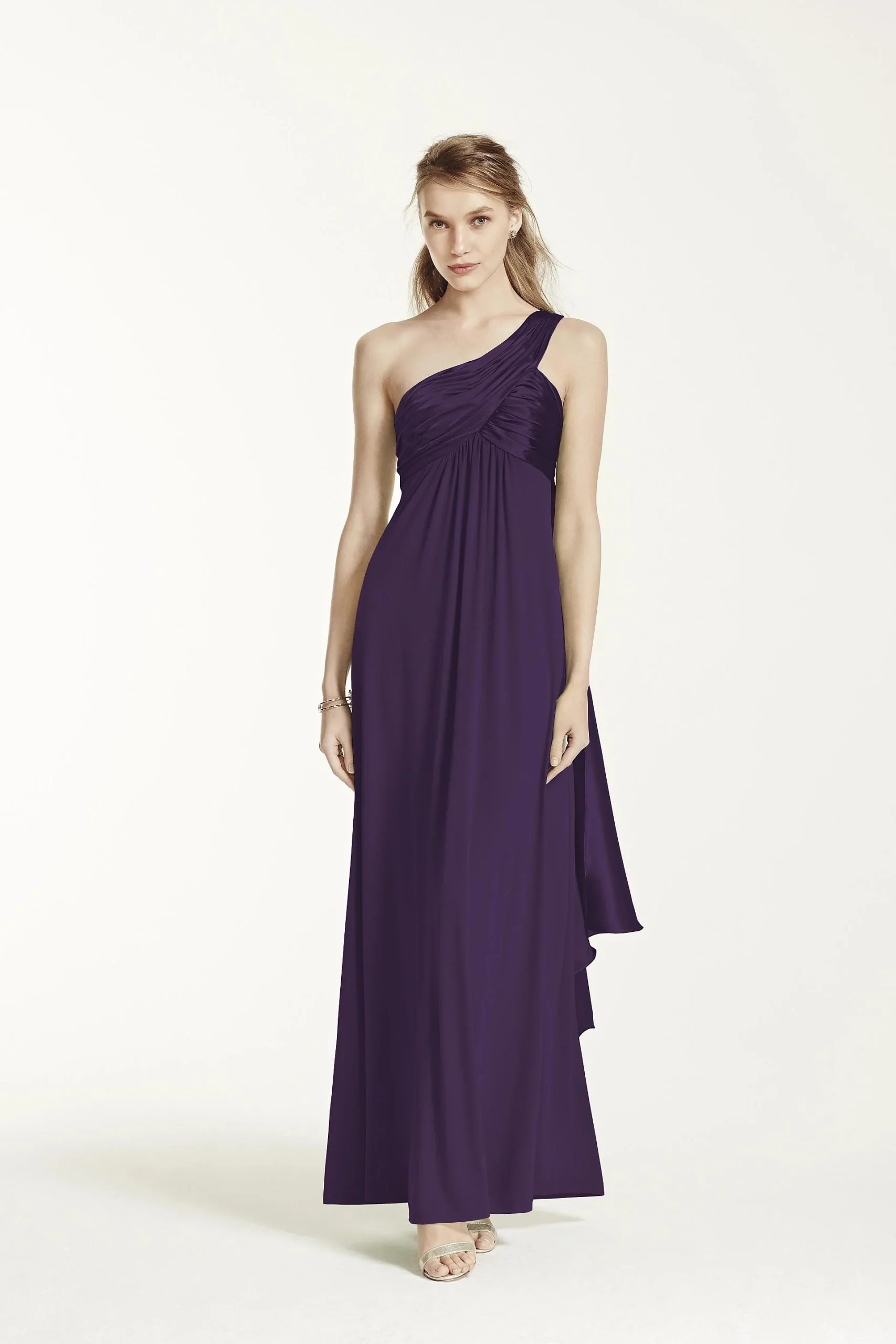 One-Shoulder Long Jersey Dress with Cascade Back