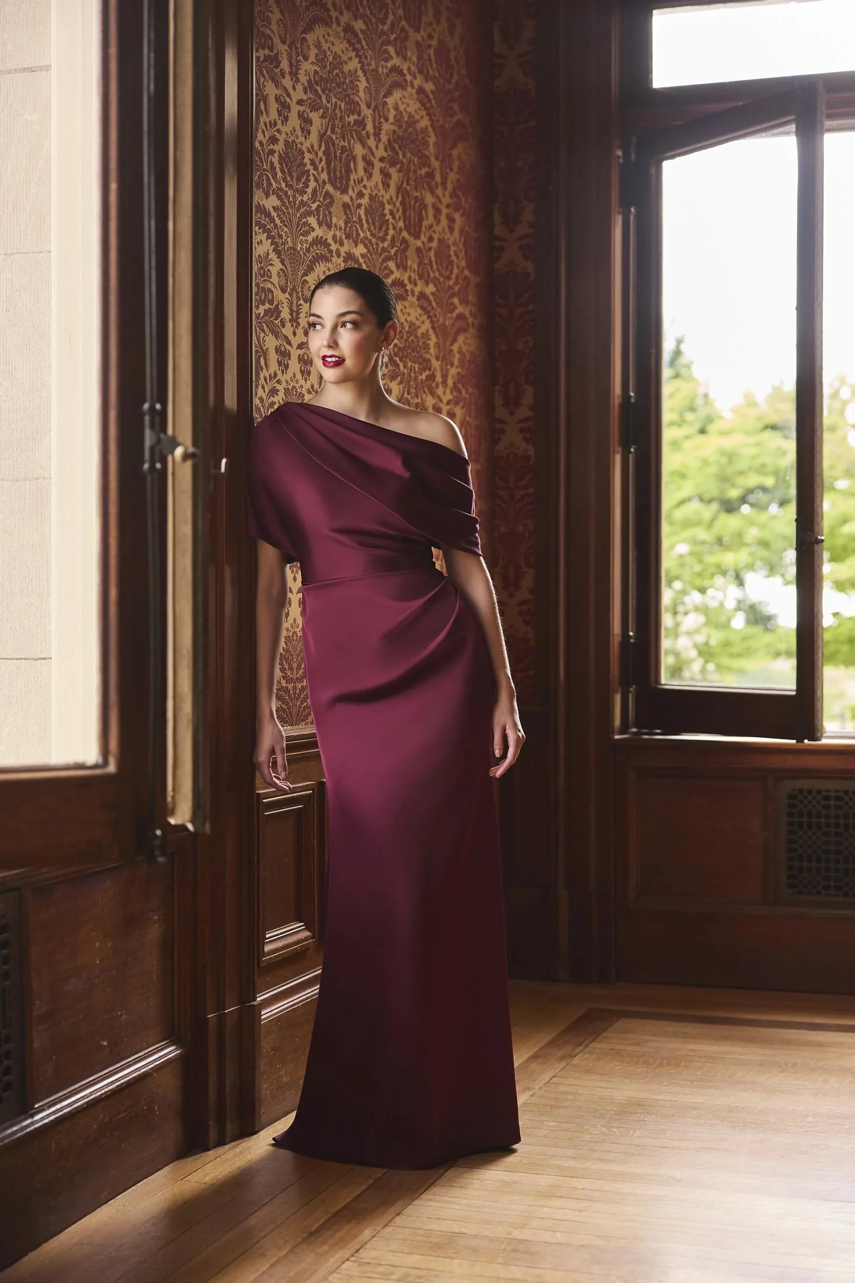 One-Shoulder Matte Satin Draped Mermaid Dress