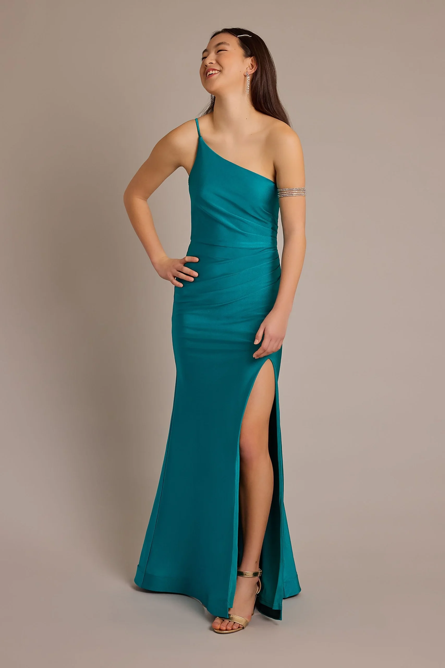 One-Shoulder Power Satin Sheath Dress