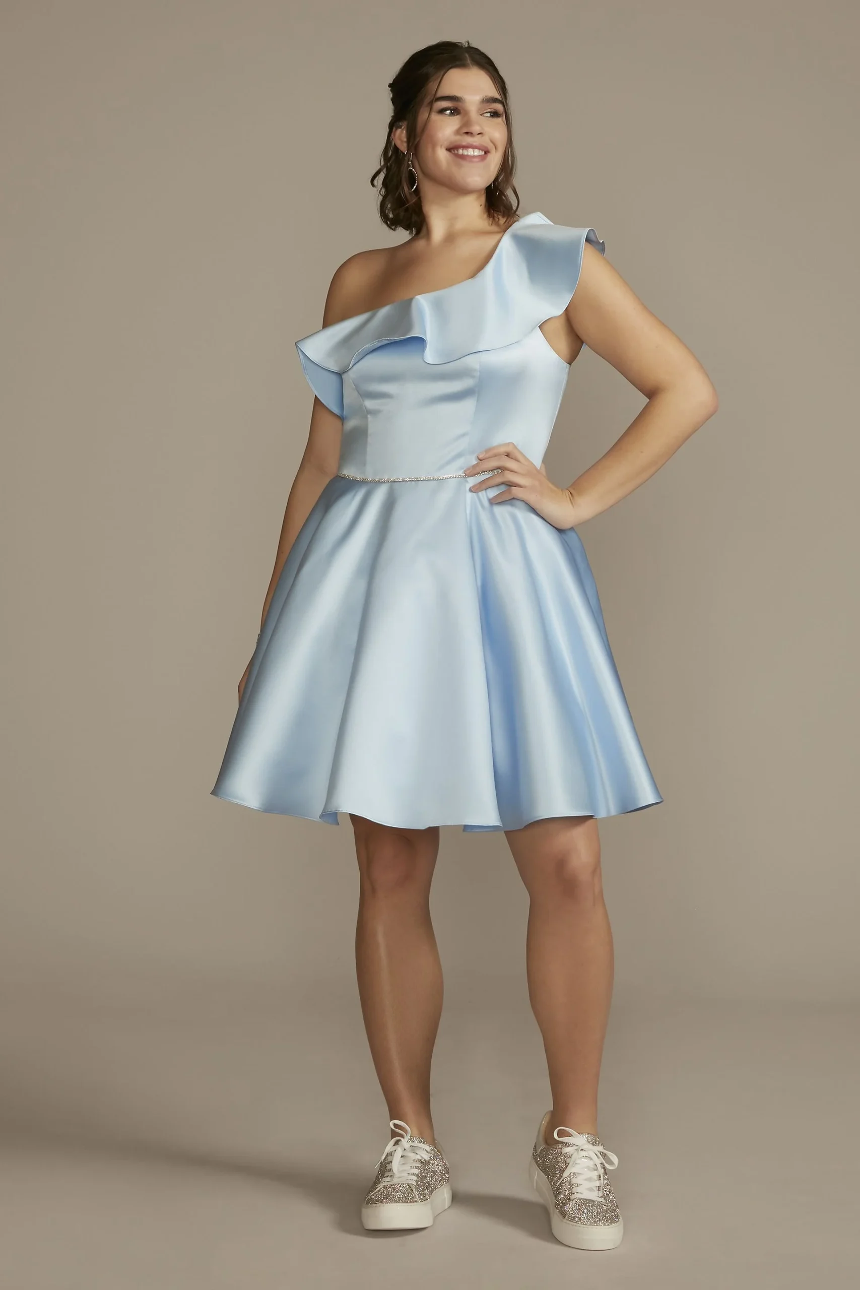 One Shoulder Ruffled Damas Dress