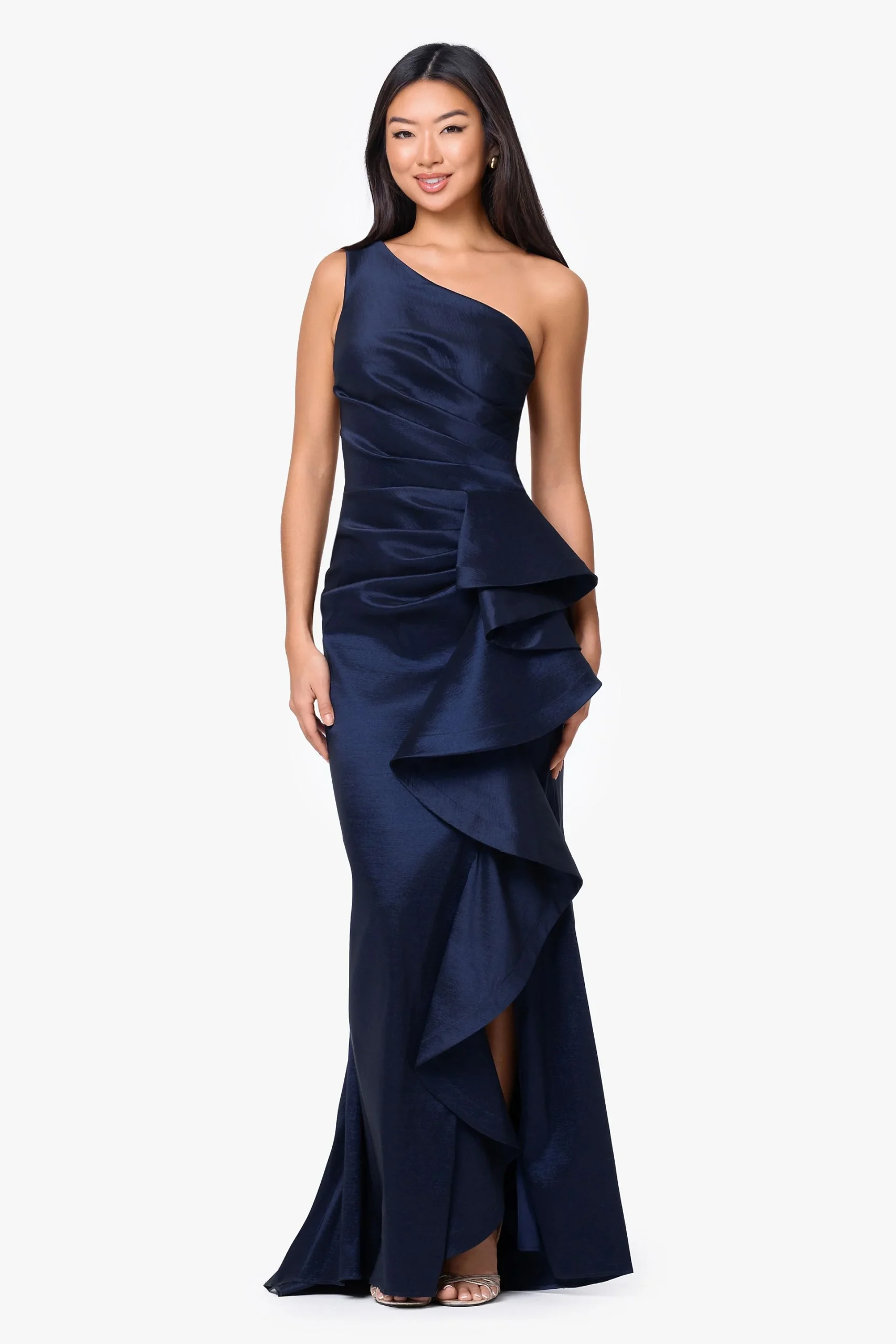 One-Shoulder Taffeta Ruffle Sheath Dress